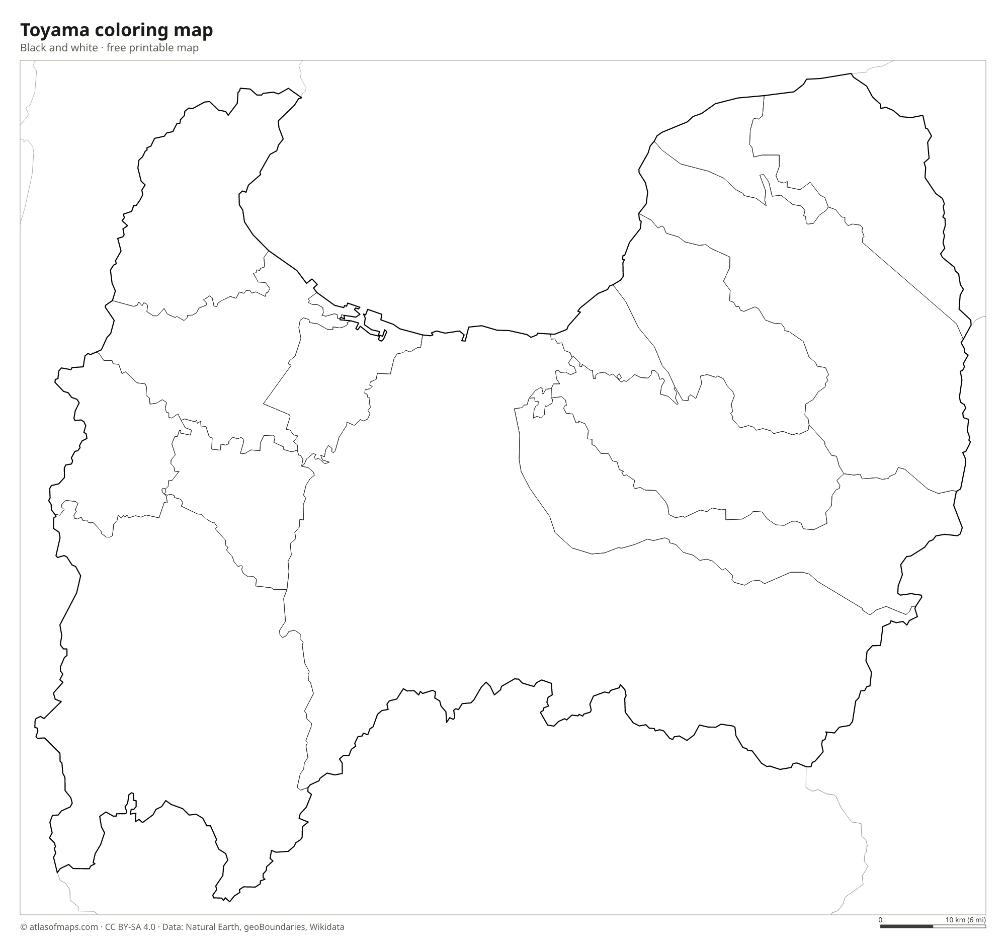Black-and-white coloring map of Toyama