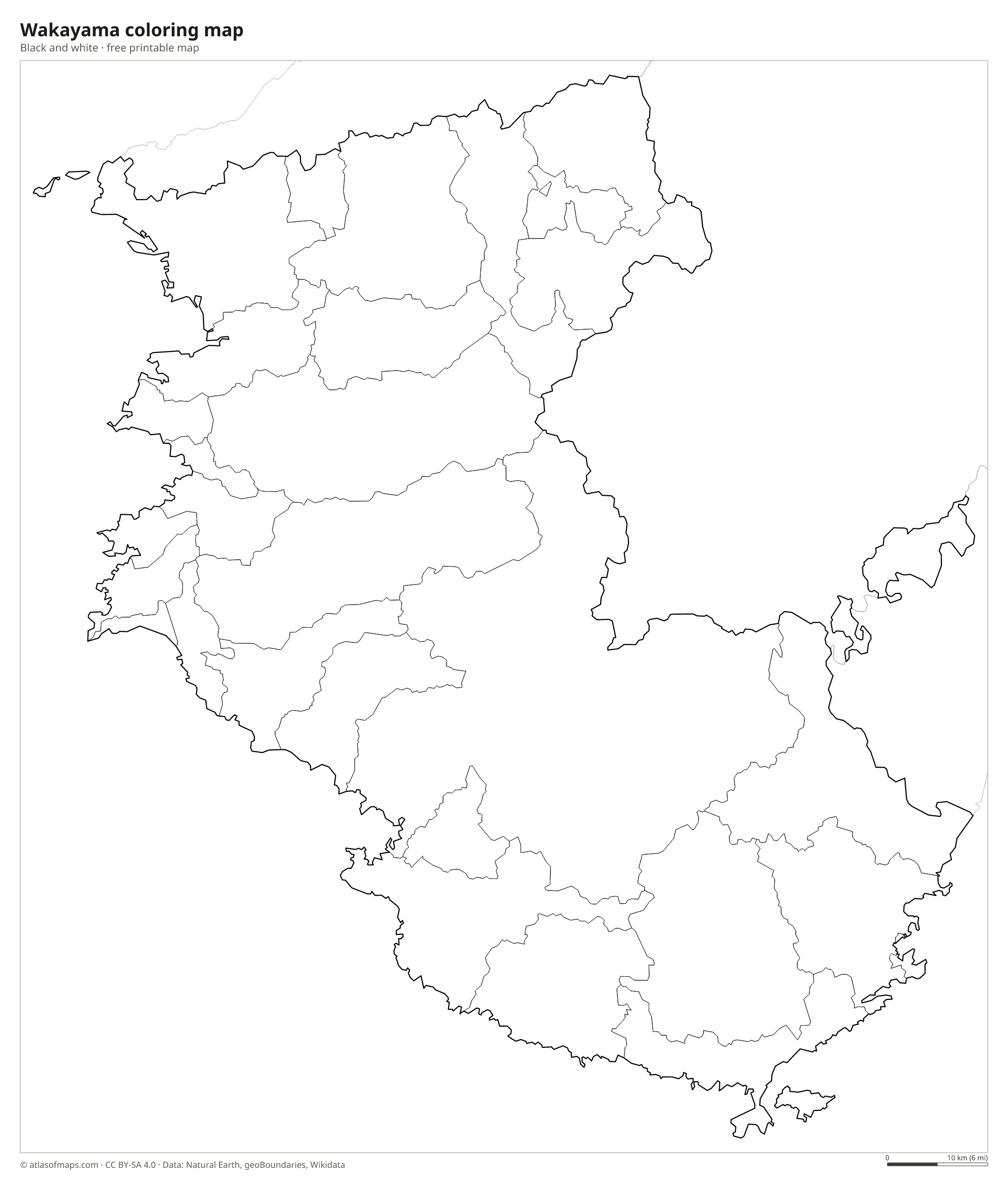 Black-and-white coloring map of Wakayama
