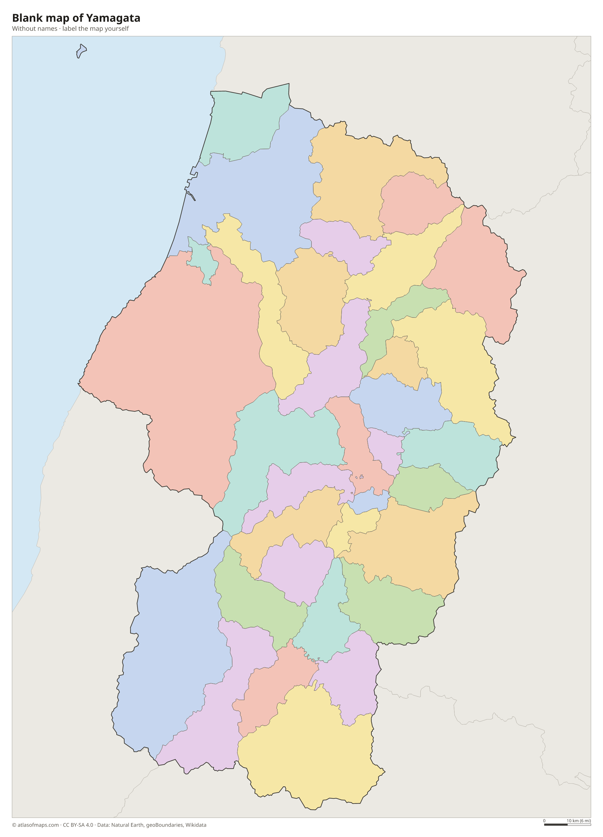Blank map of Yamagata without names