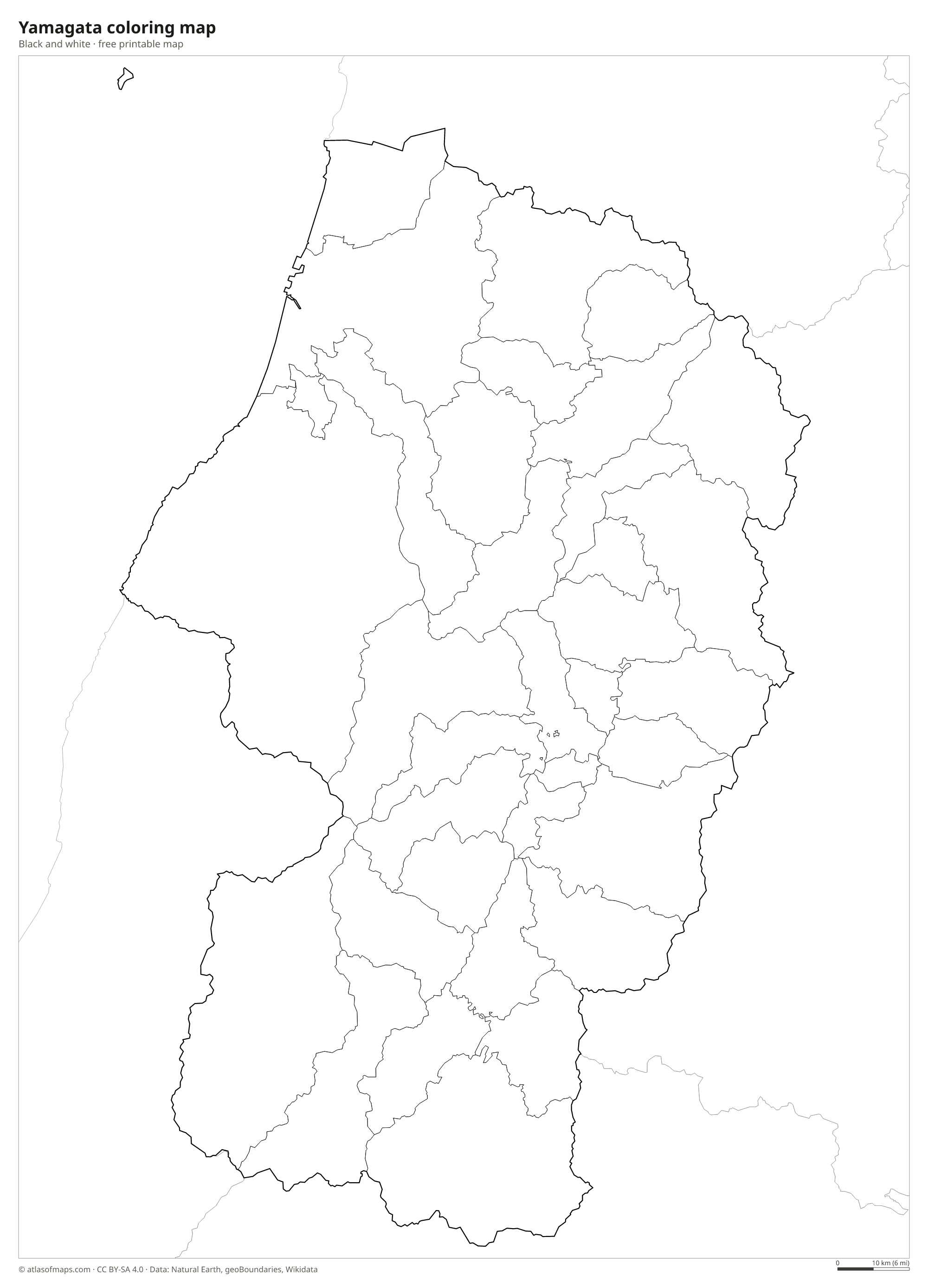 Black-and-white coloring map of Yamagata