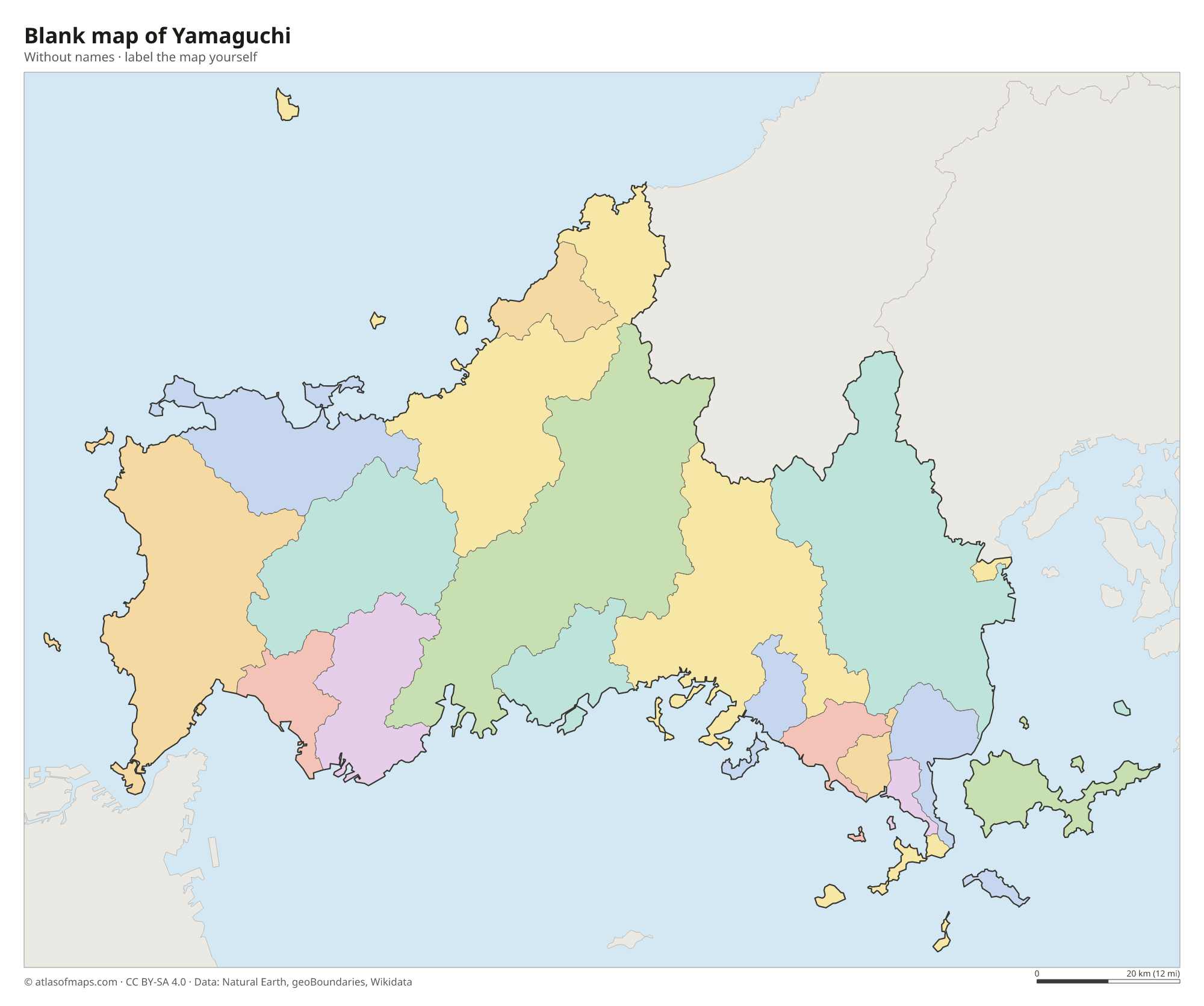 Blank map of Yamaguchi without names