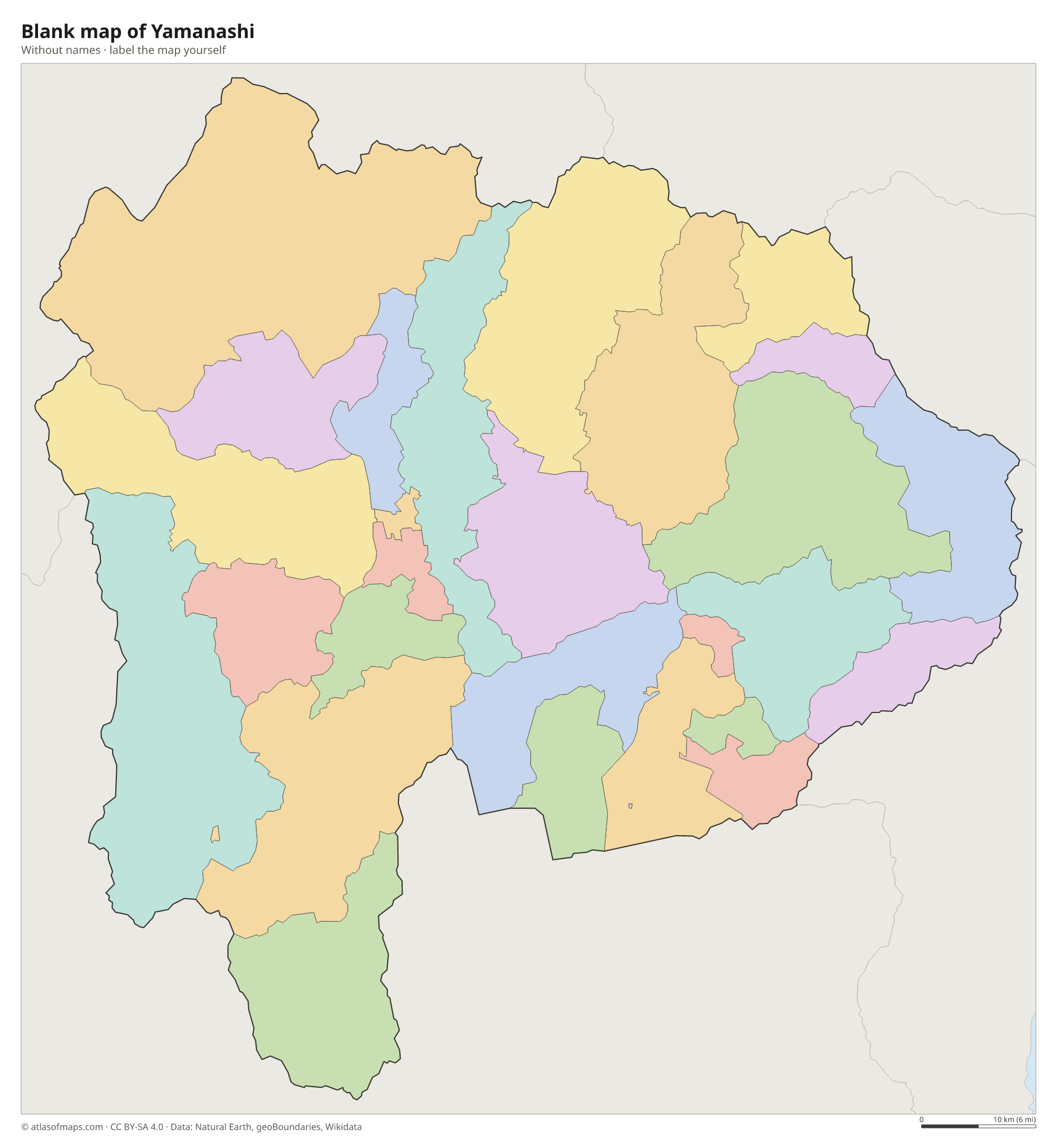 Blank map of Yamanashi without names