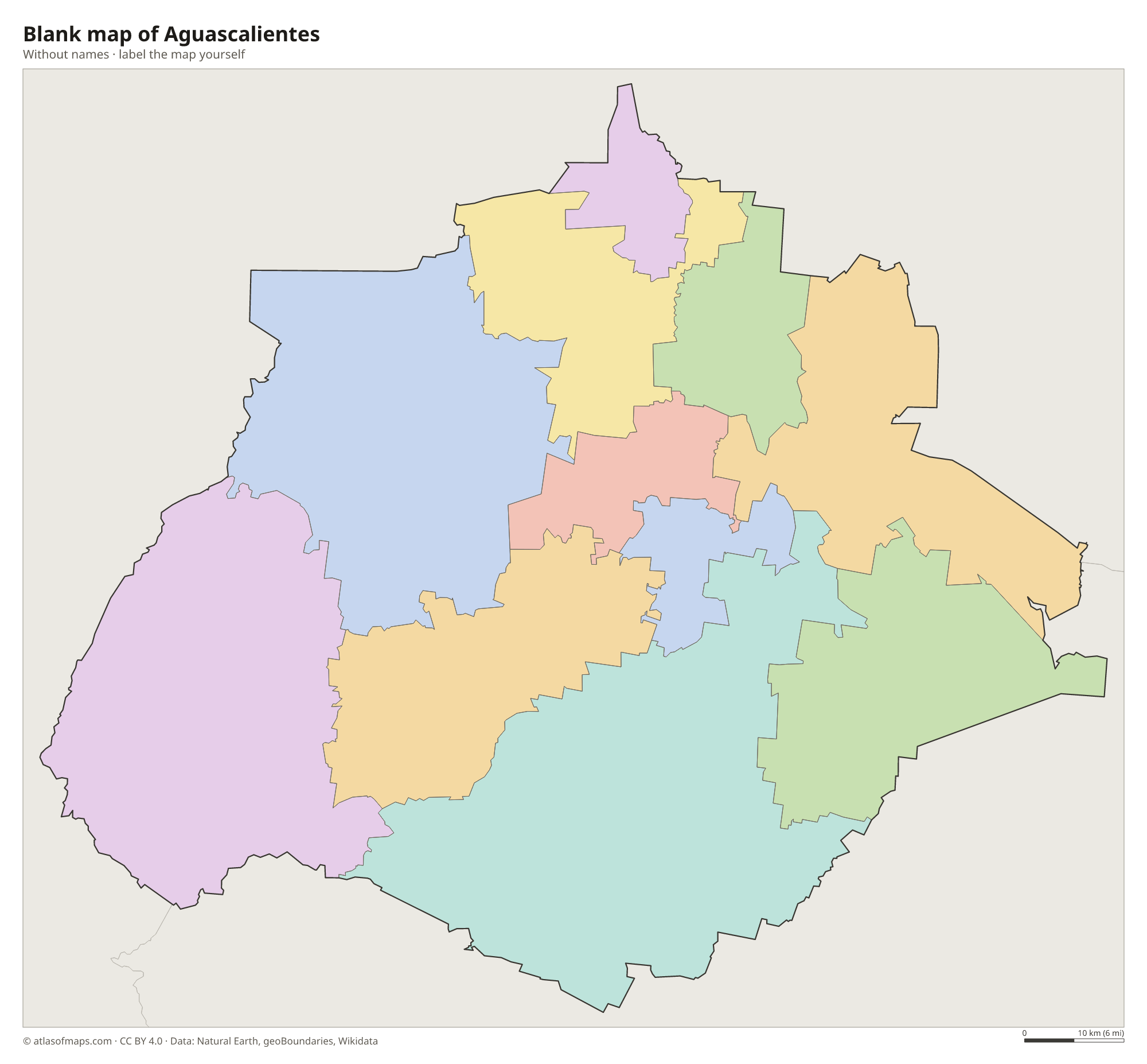 Blank map of Aguascalientes without names