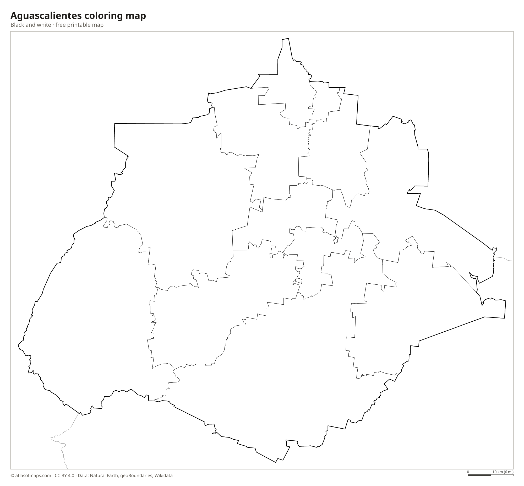 Black-and-white coloring map of Aguascalientes