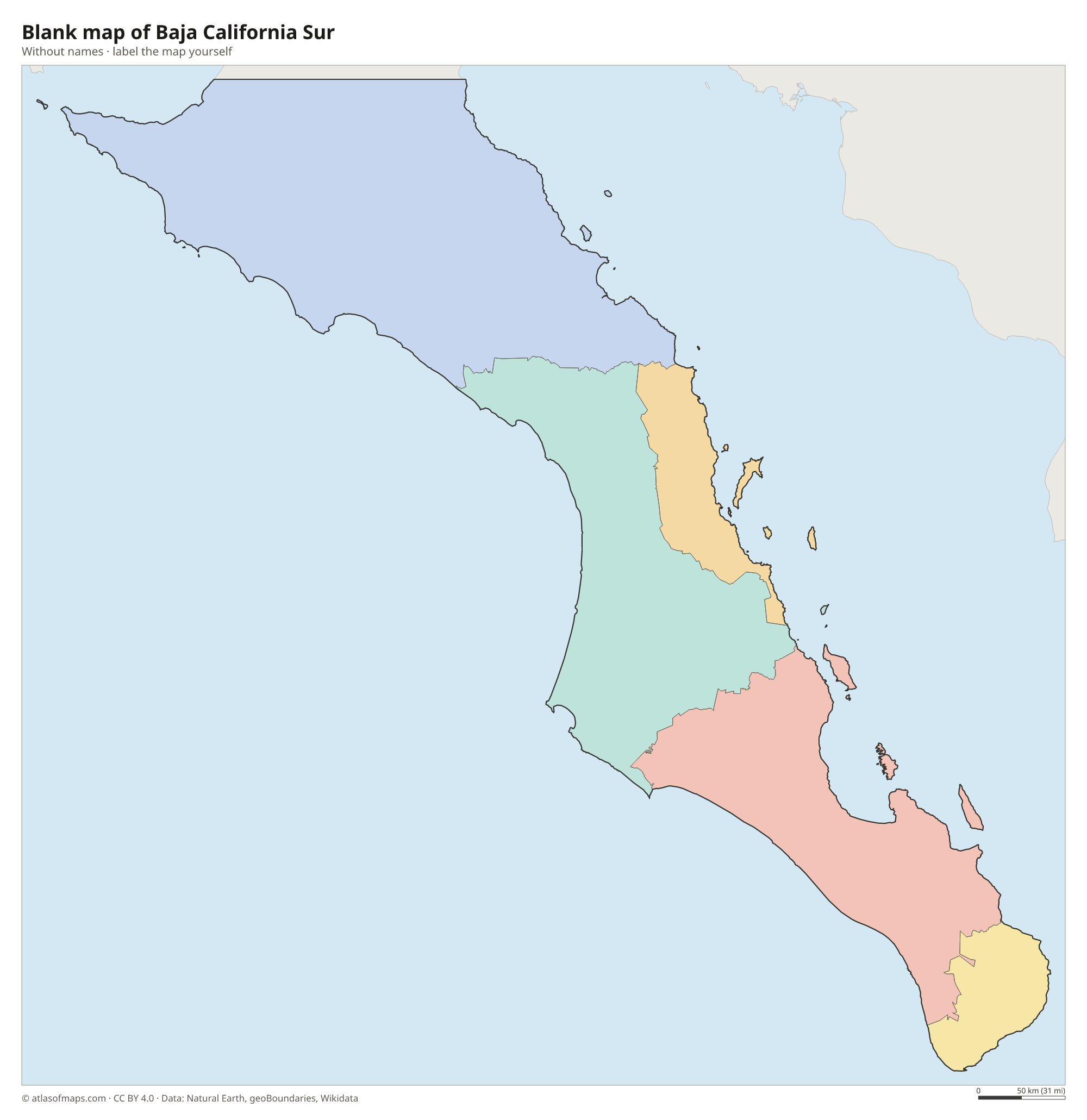 Blank map of Baja California Sur without names