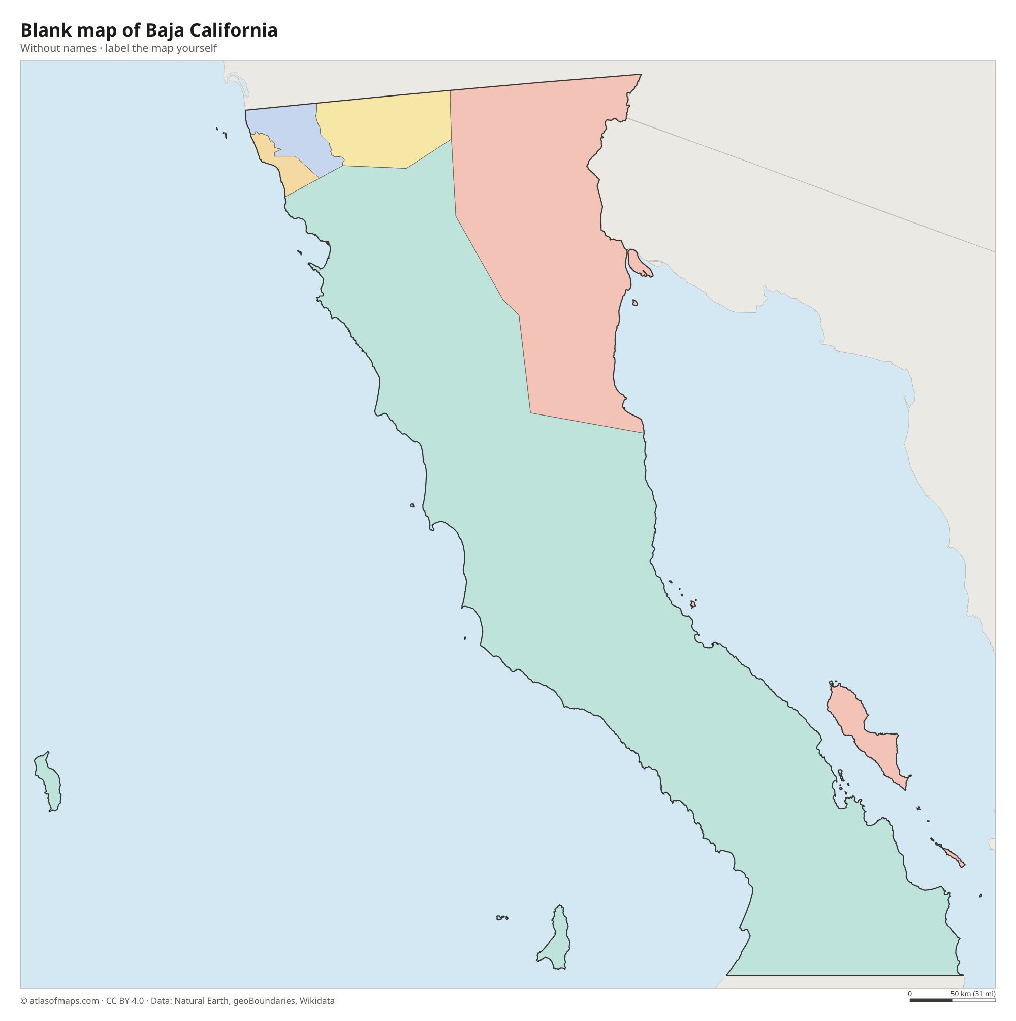 Blank map of Baja California without names