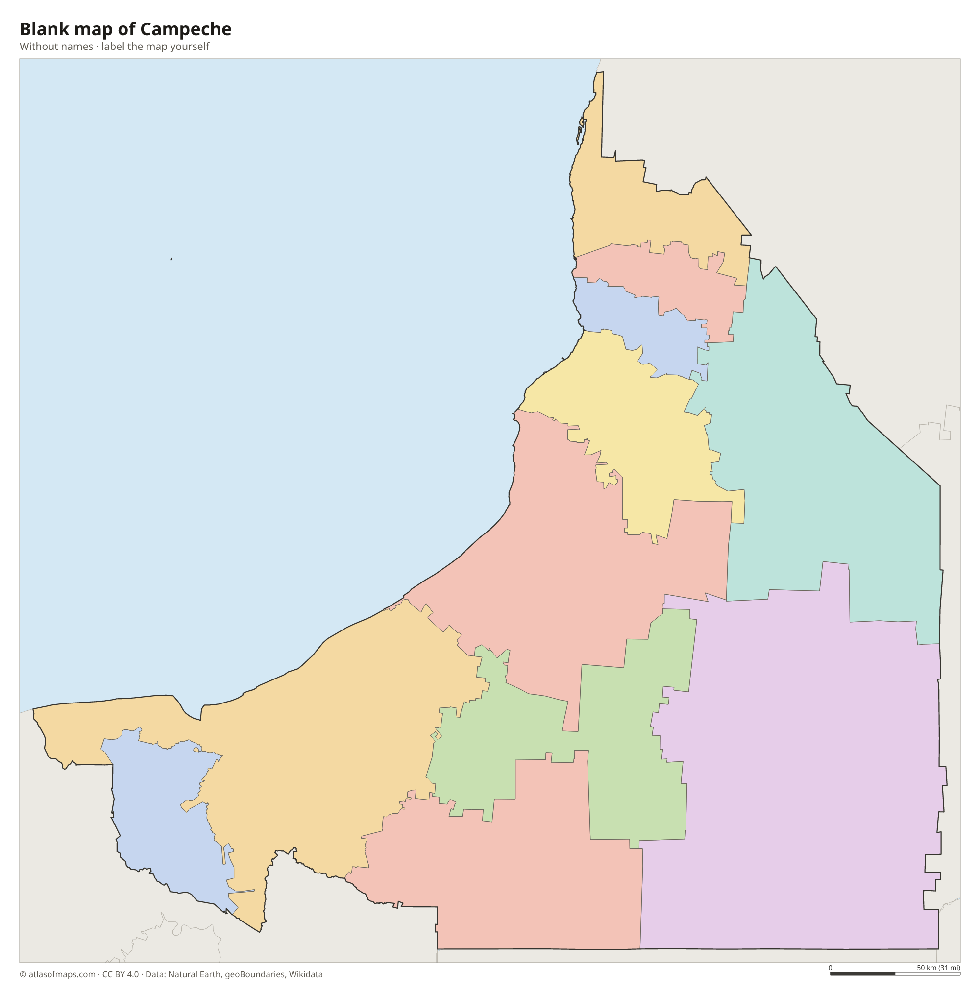 Blank map of Campeche without names