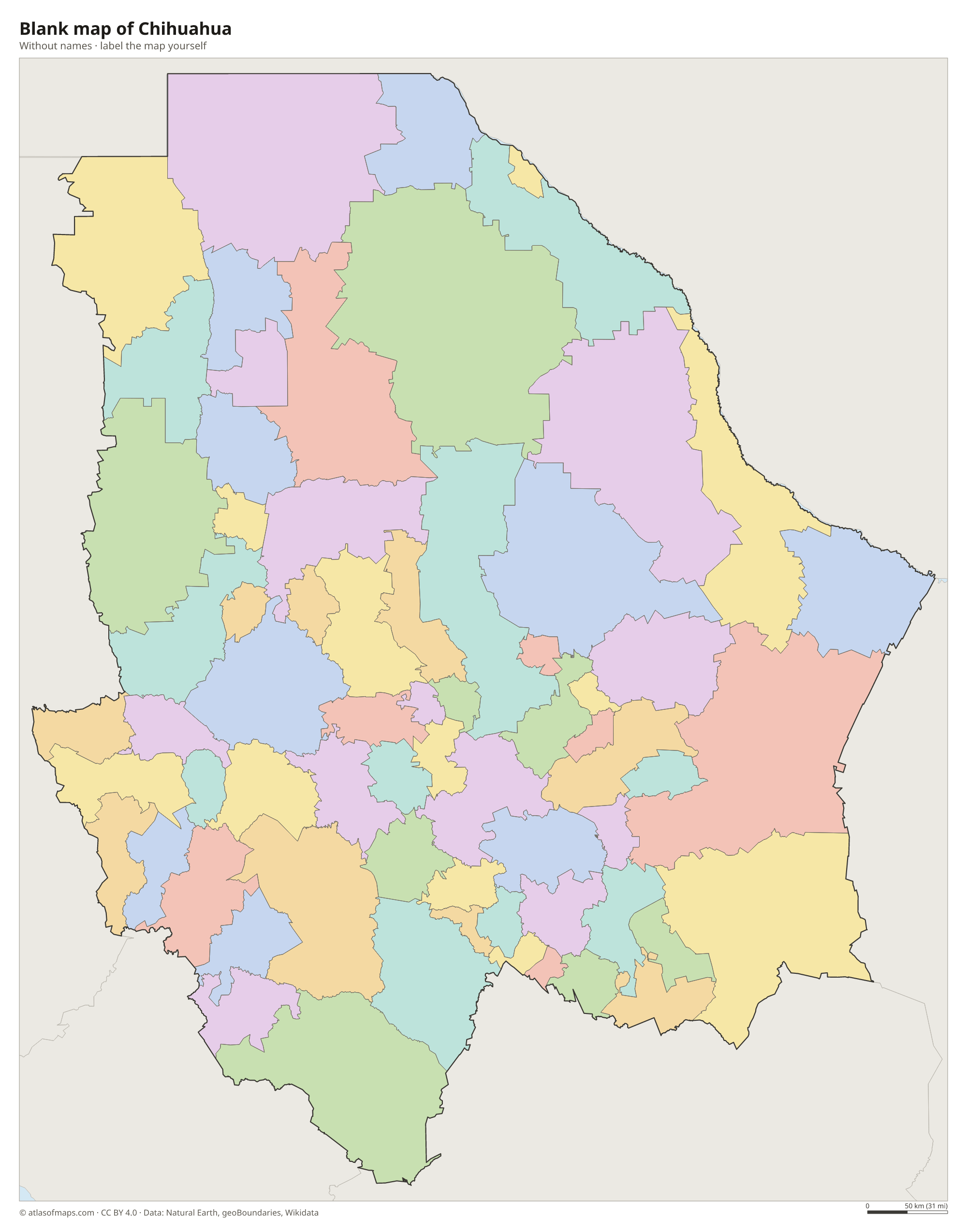 Blank map of Chihuahua without names