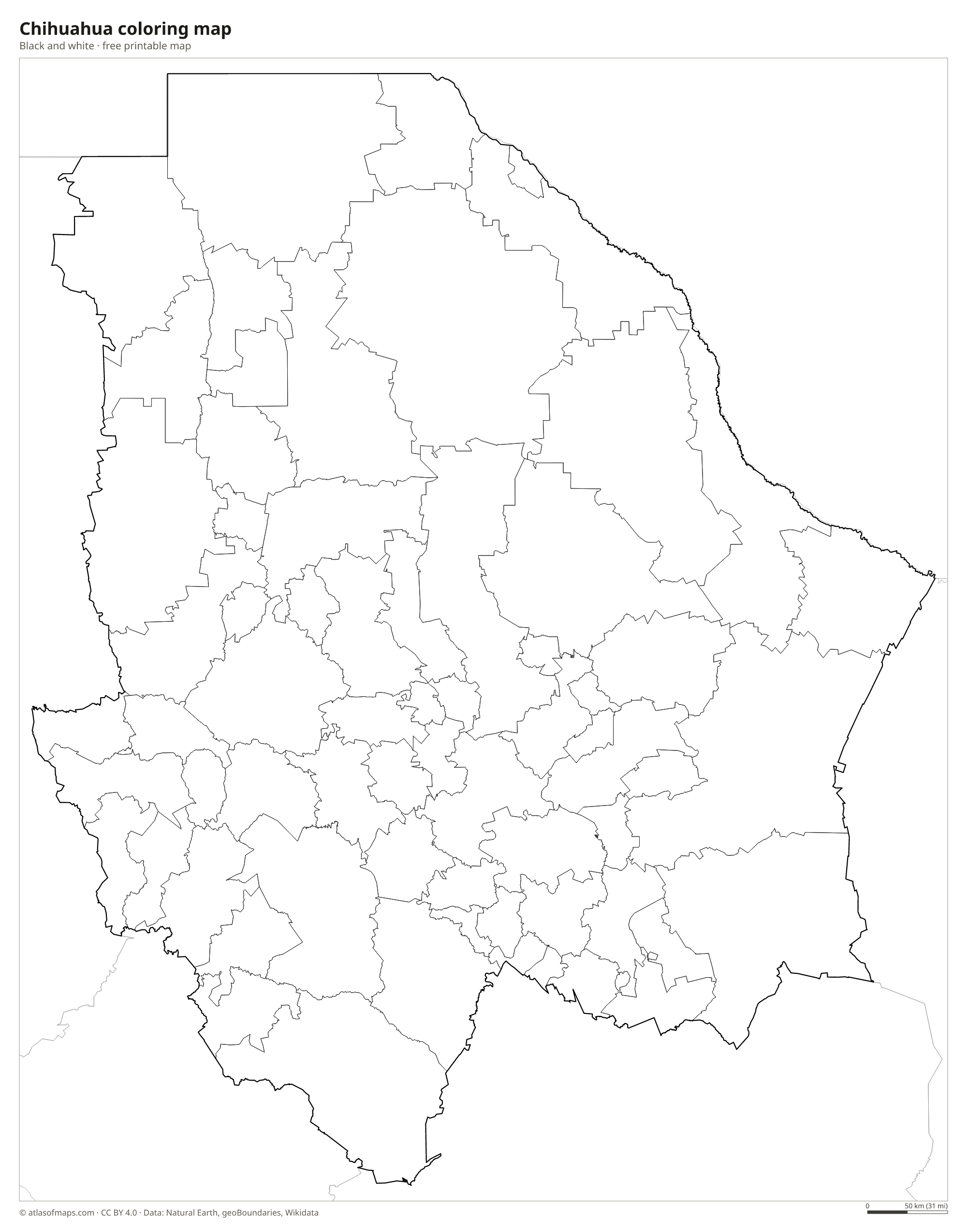 Black-and-white coloring map of Chihuahua