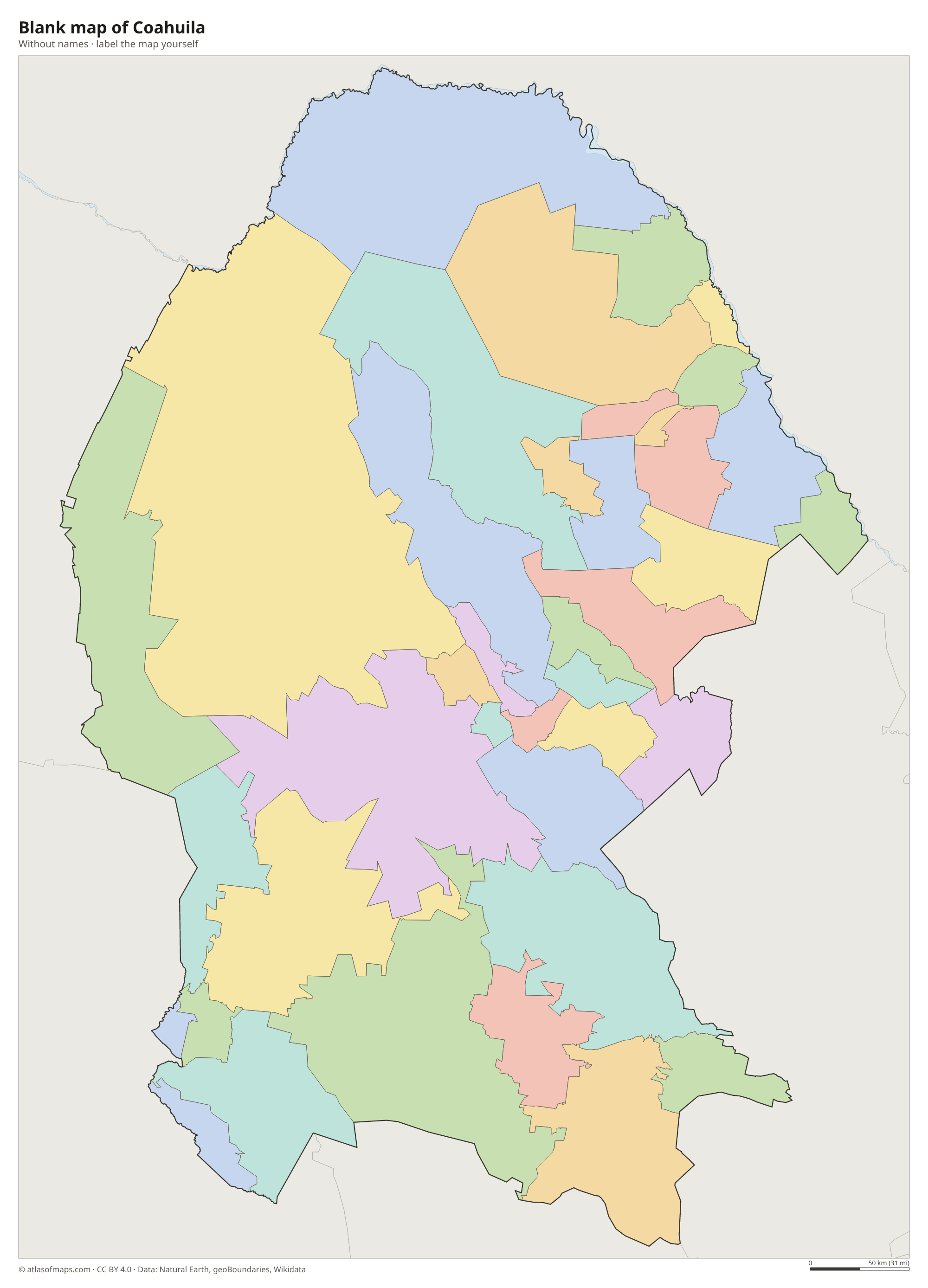Blank map of Coahuila without names