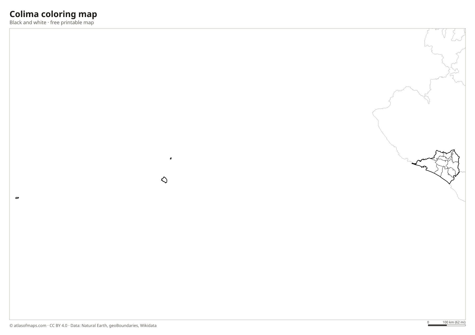 Black-and-white coloring map of Colima