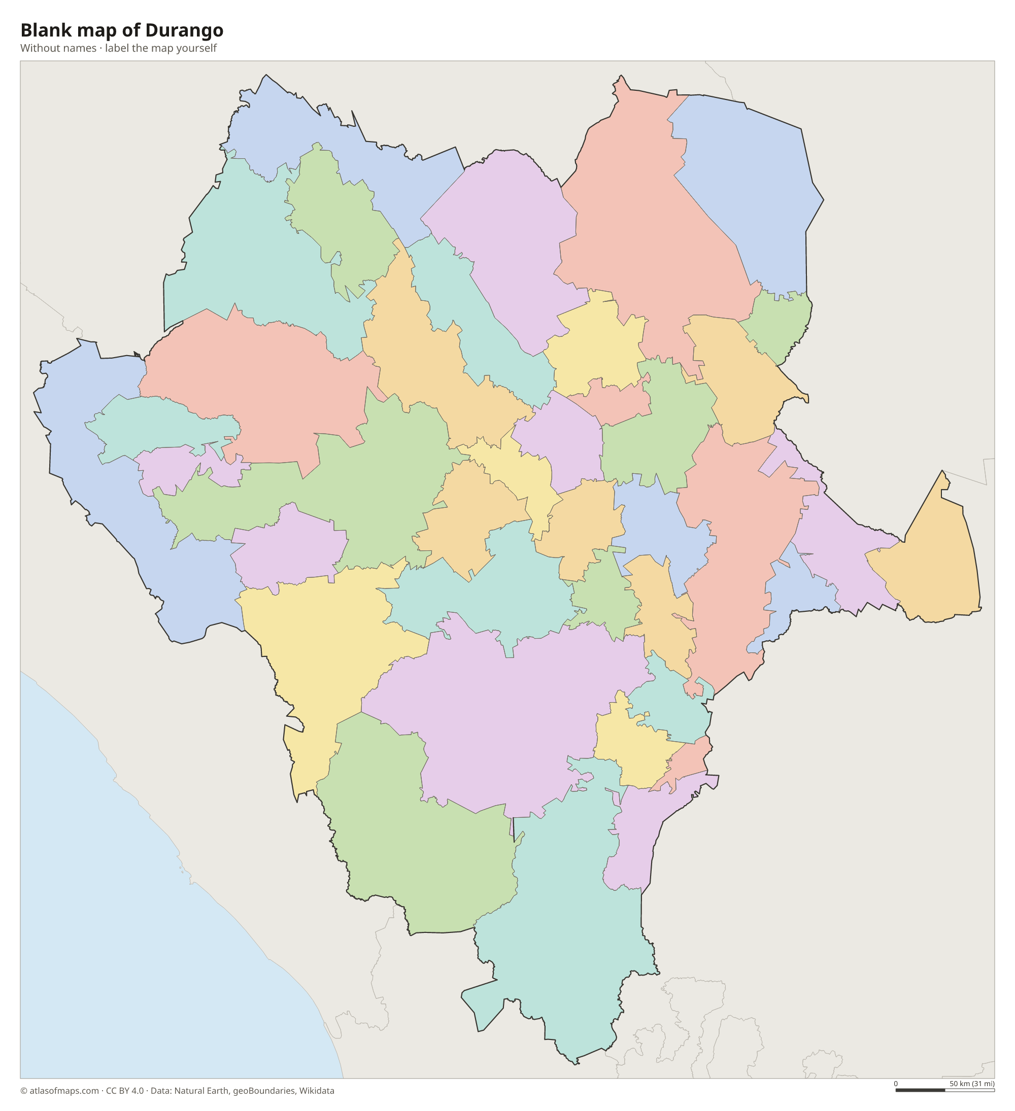 Blank map of Durango without names