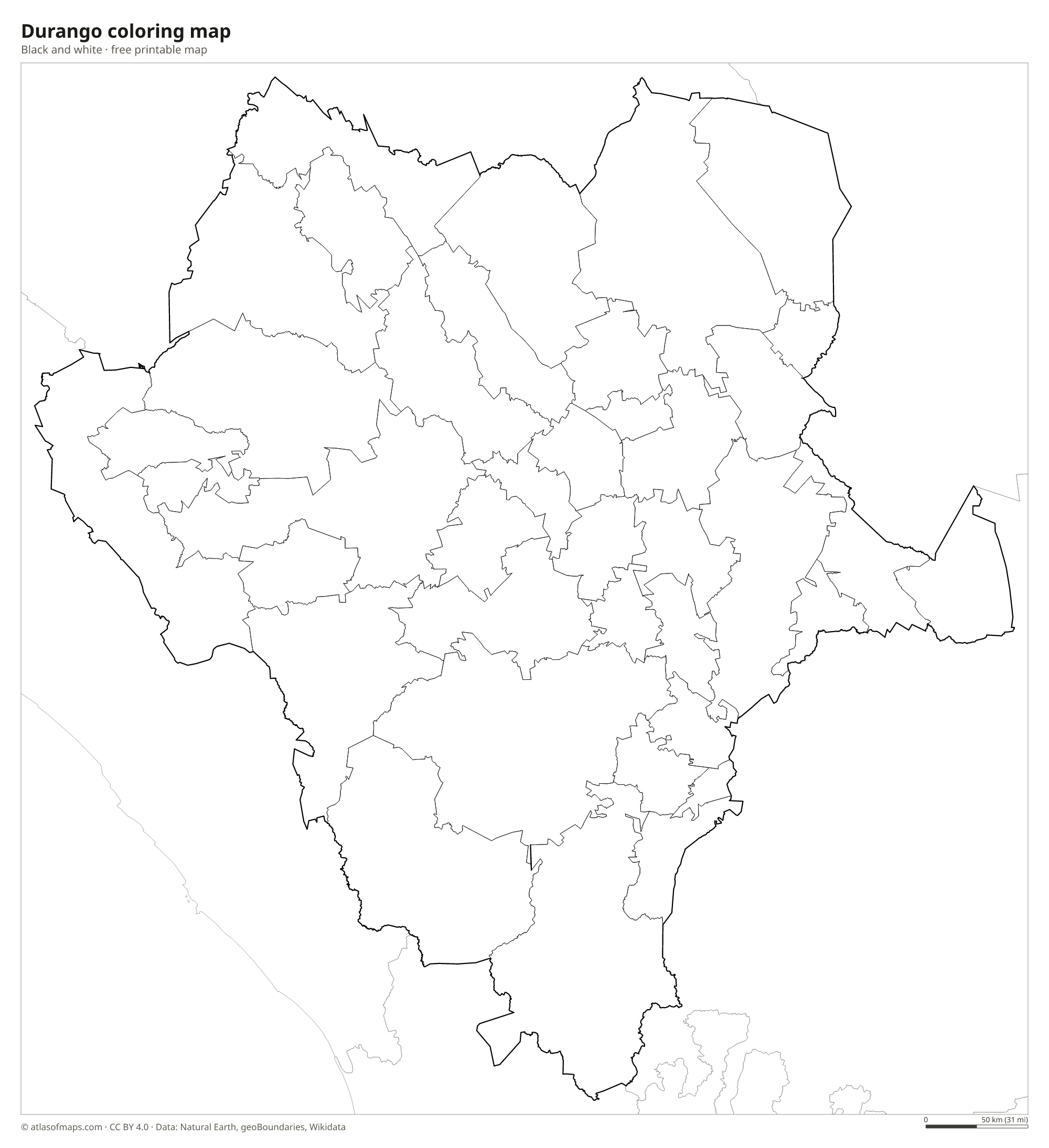 Black-and-white coloring map of Durango