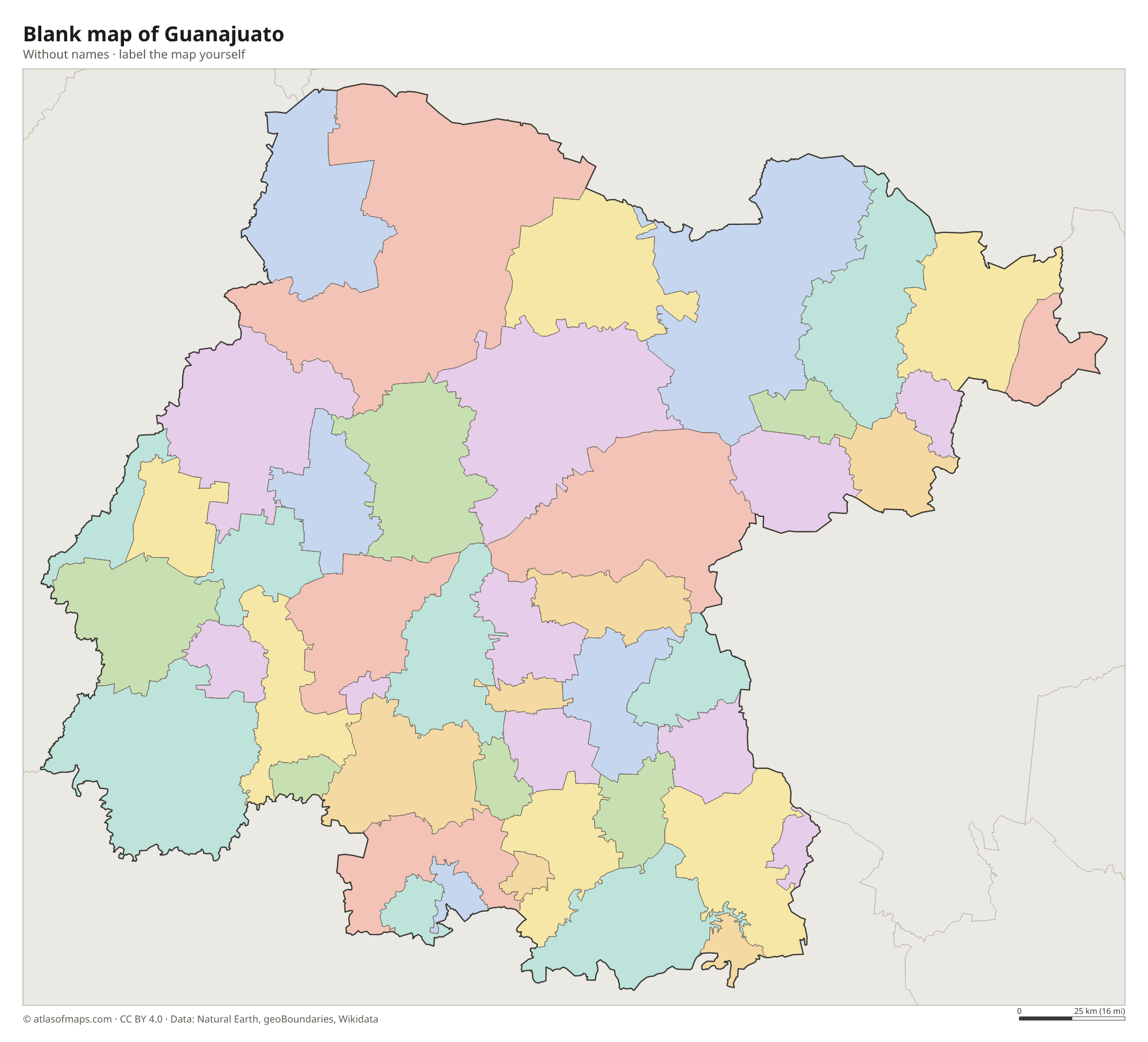 Blank map of Guanajuato without names