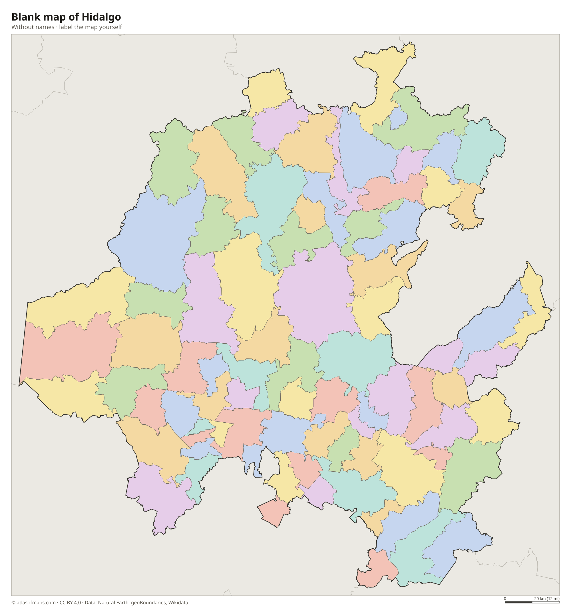 Blank map of Hidalgo without names