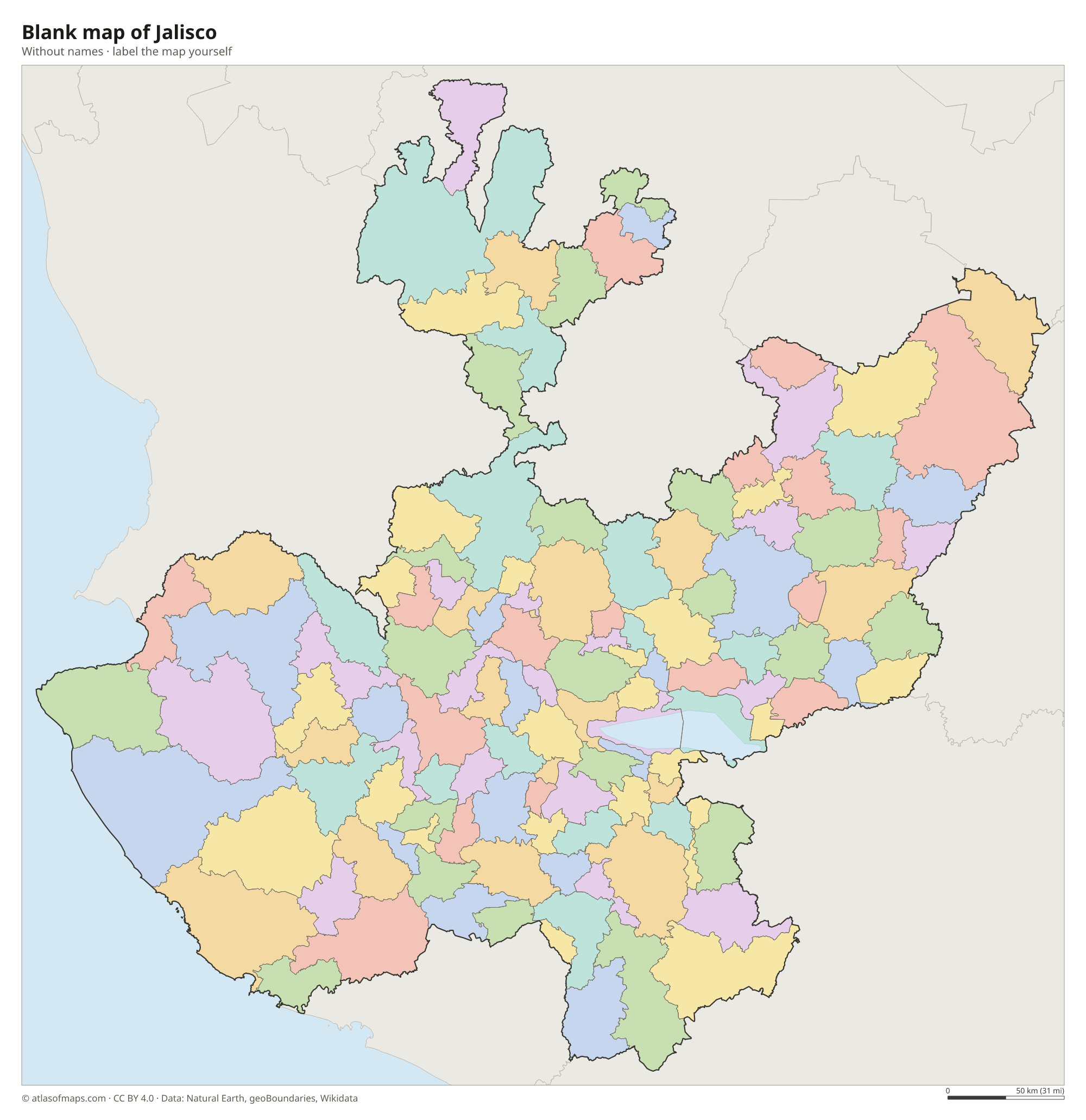 Blank map of Jalisco without names