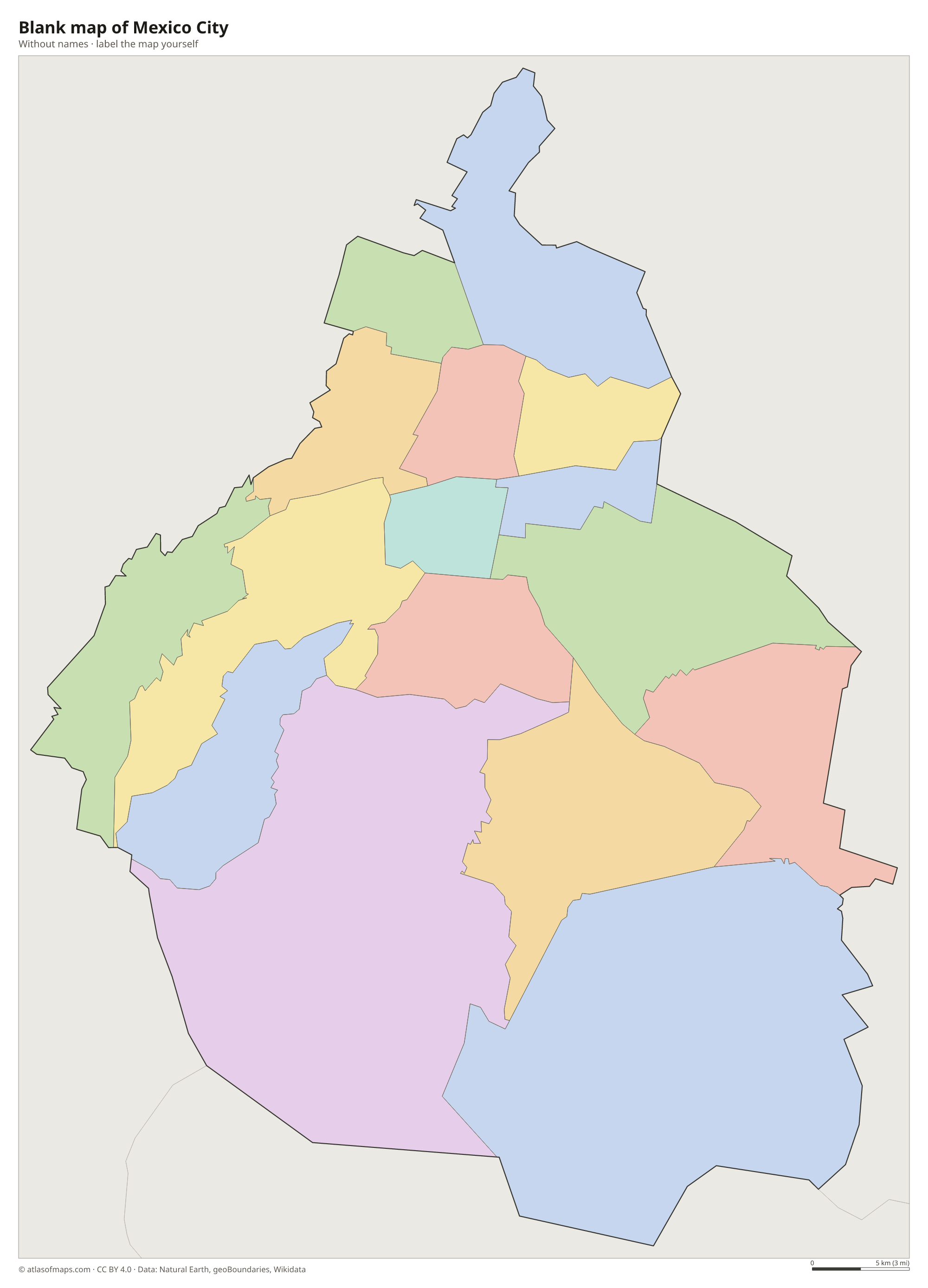 Blank map of Mexico City without names