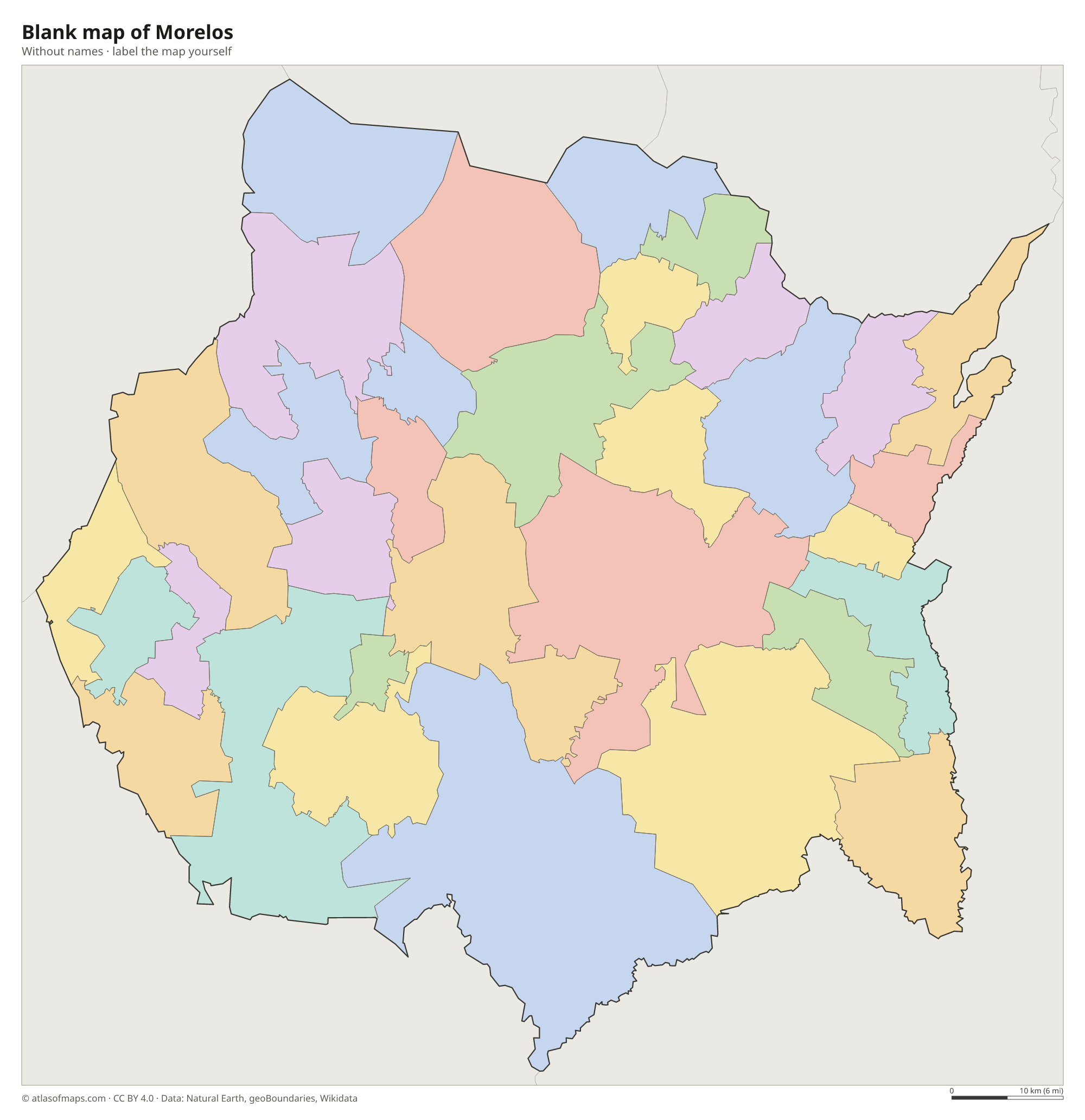 Blank map of Morelos without names