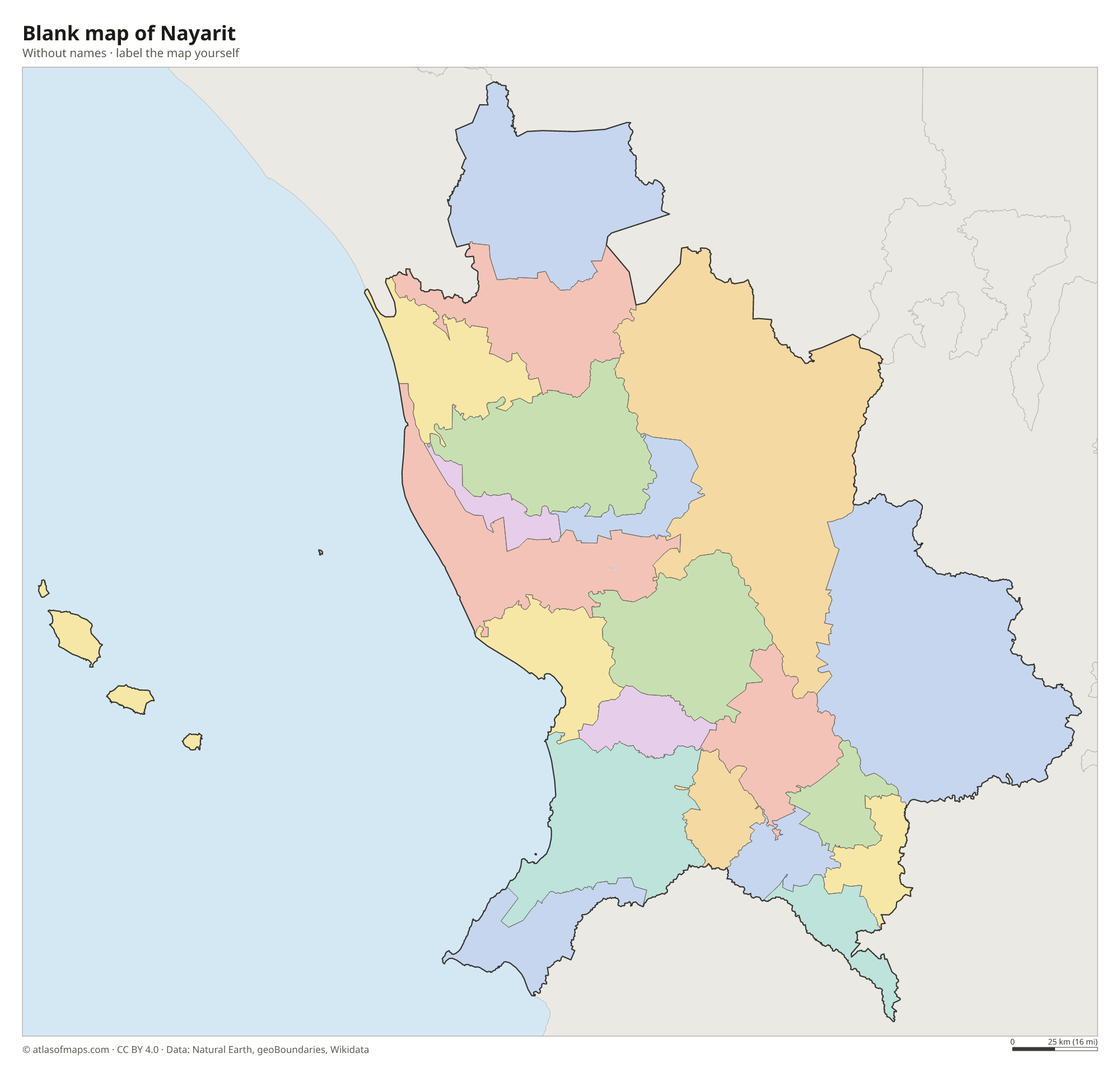Blank map of Nayarit without names