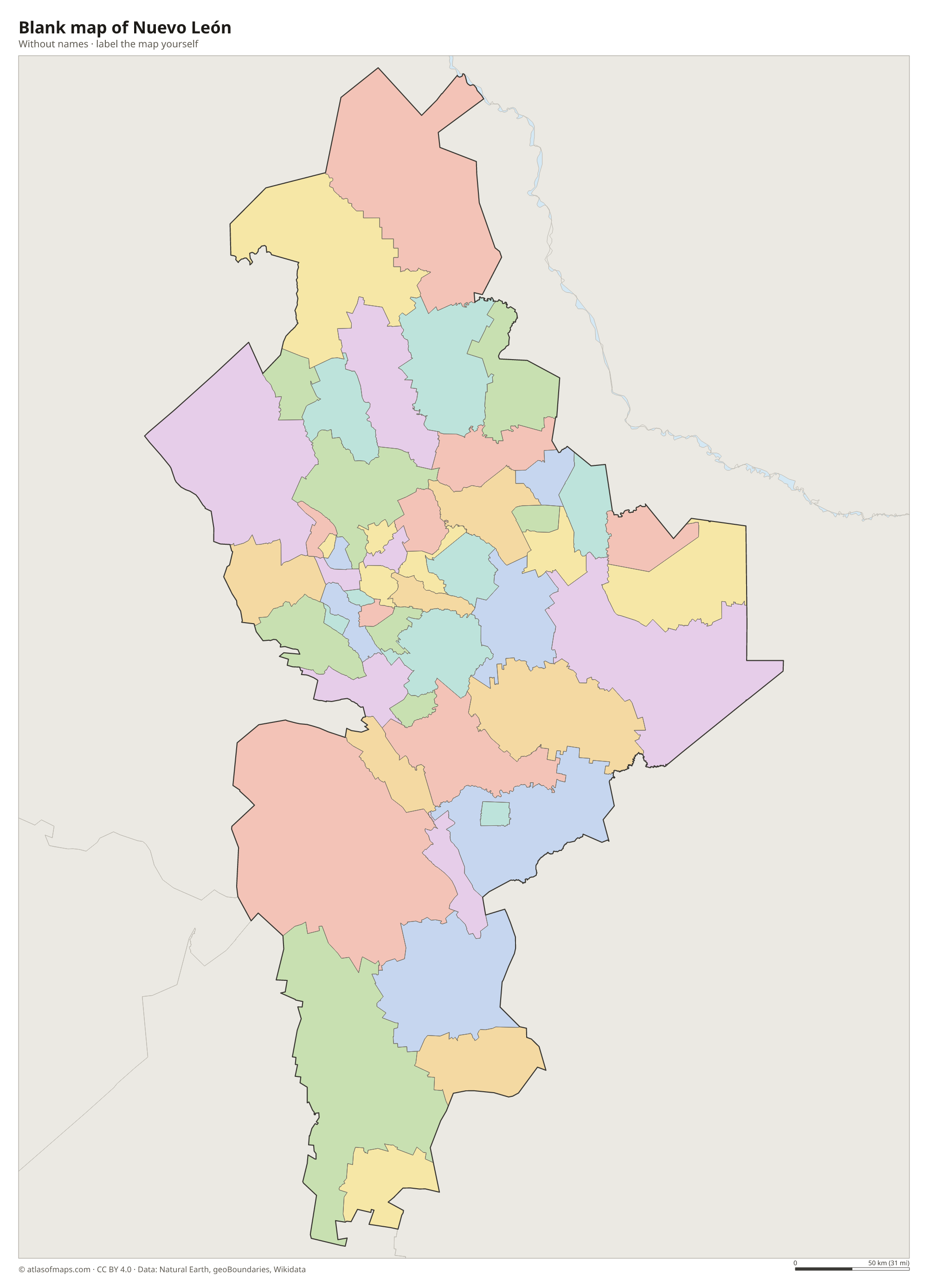 Blank map of Nuevo León without names