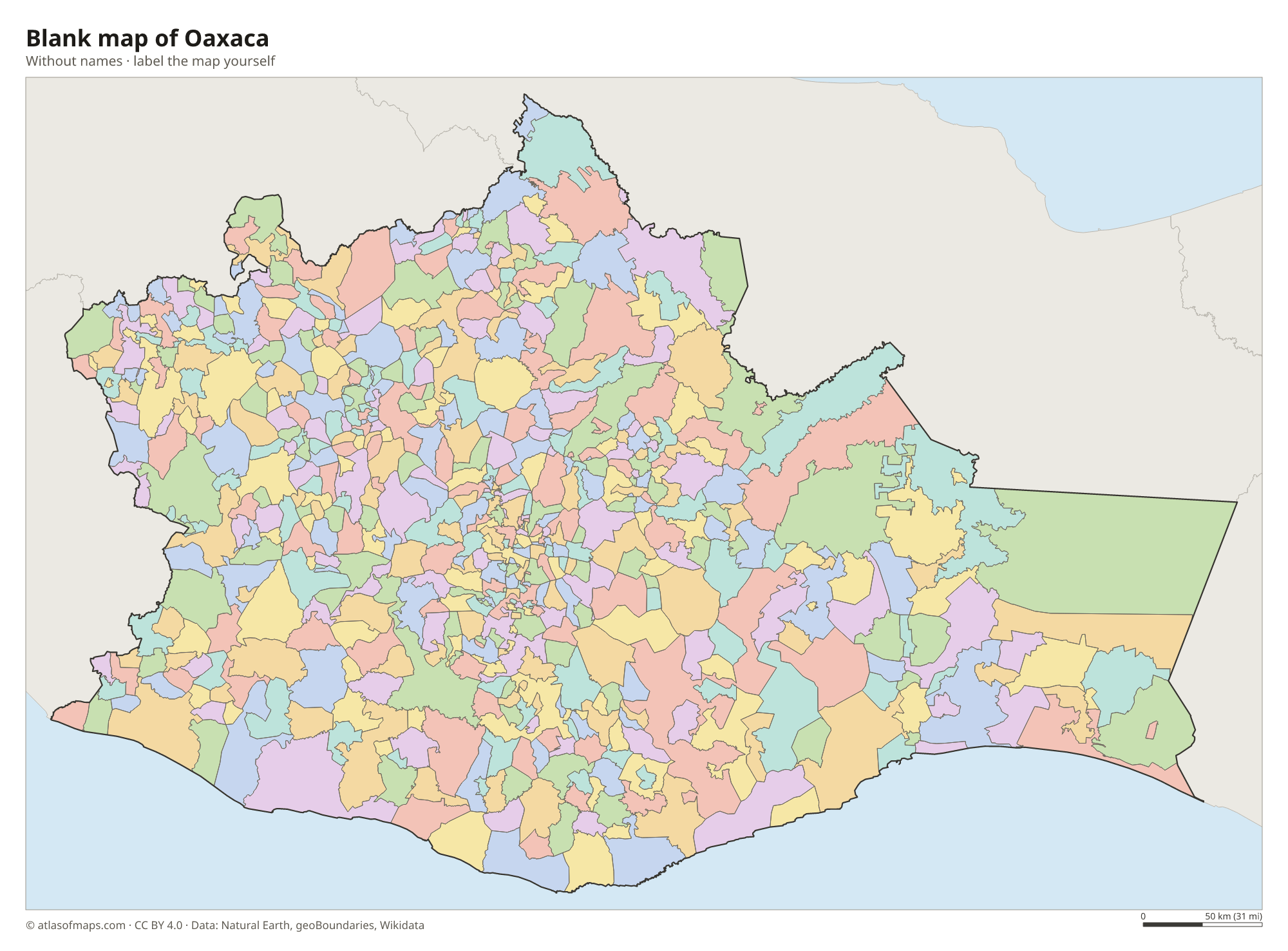 Blank map of Oaxaca without names