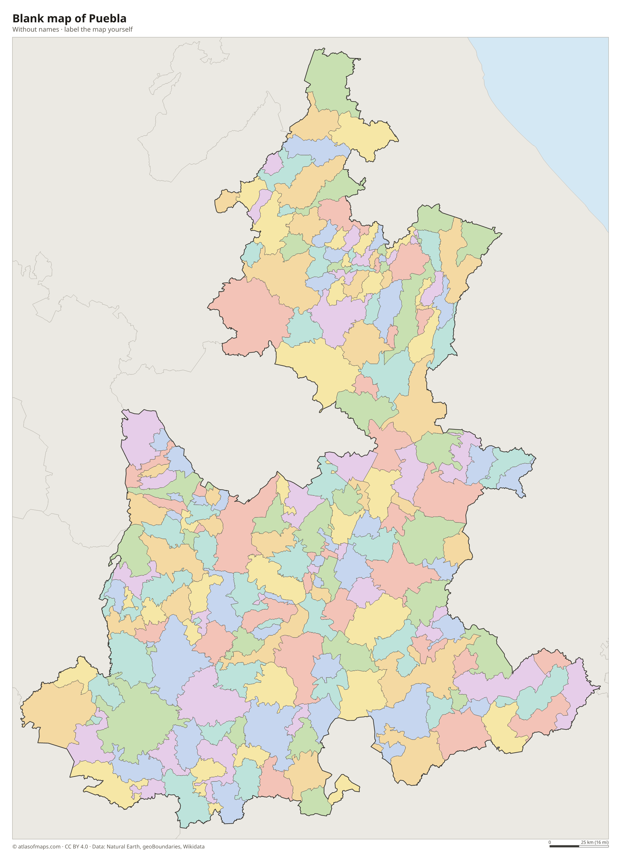 Blank map of Puebla without names