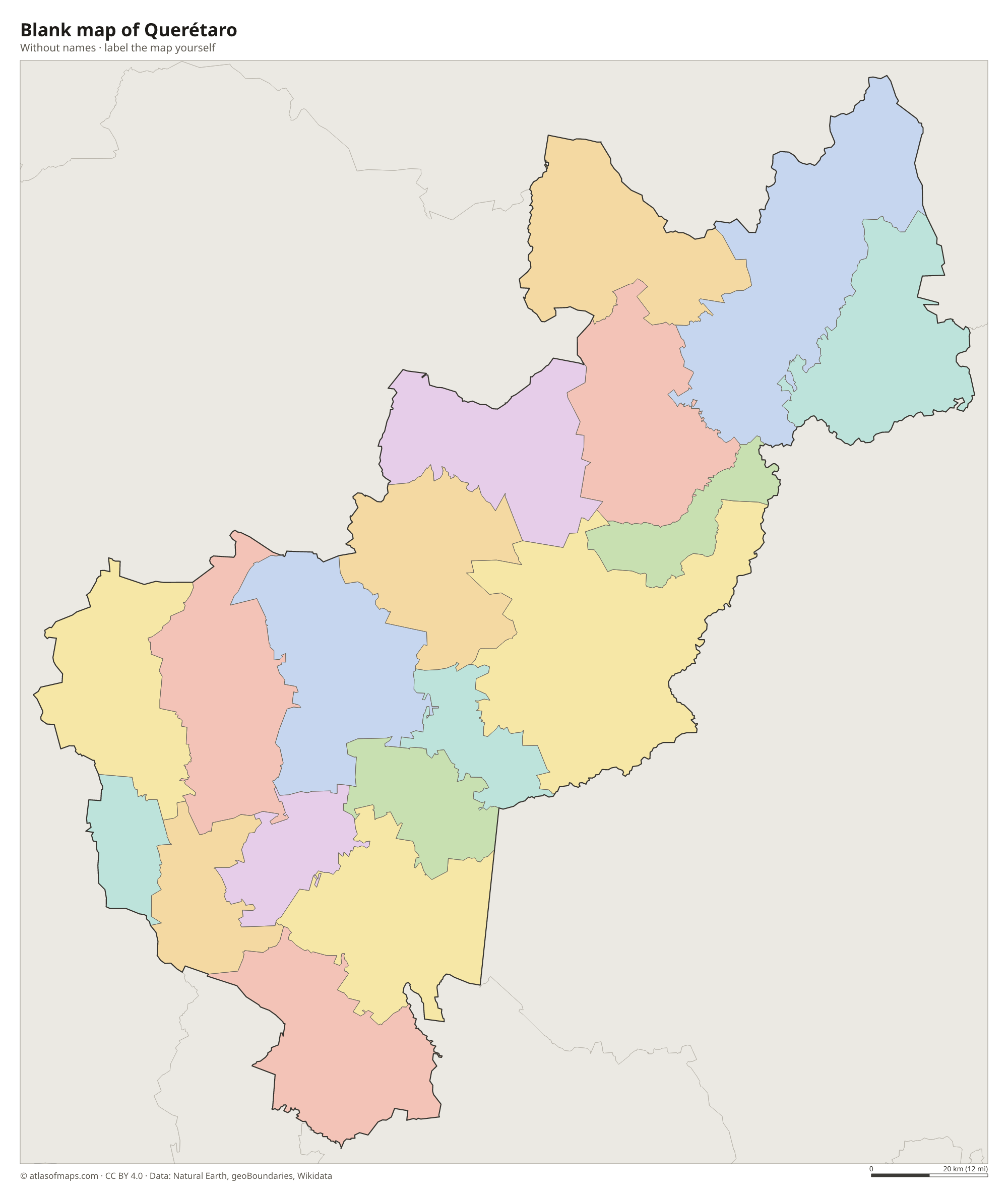 Blank map of Querétaro without names