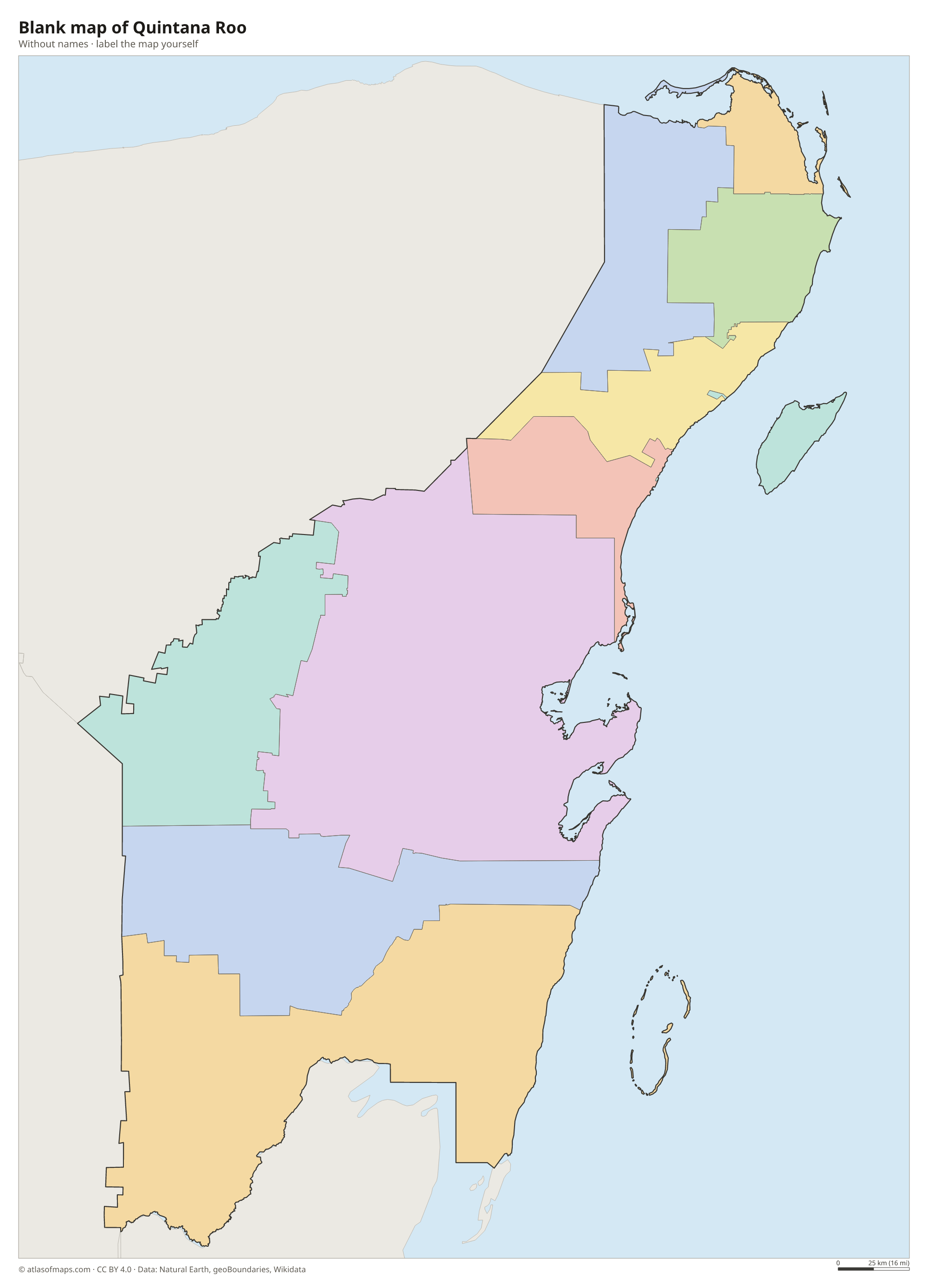 Blank map of Quintana Roo without names