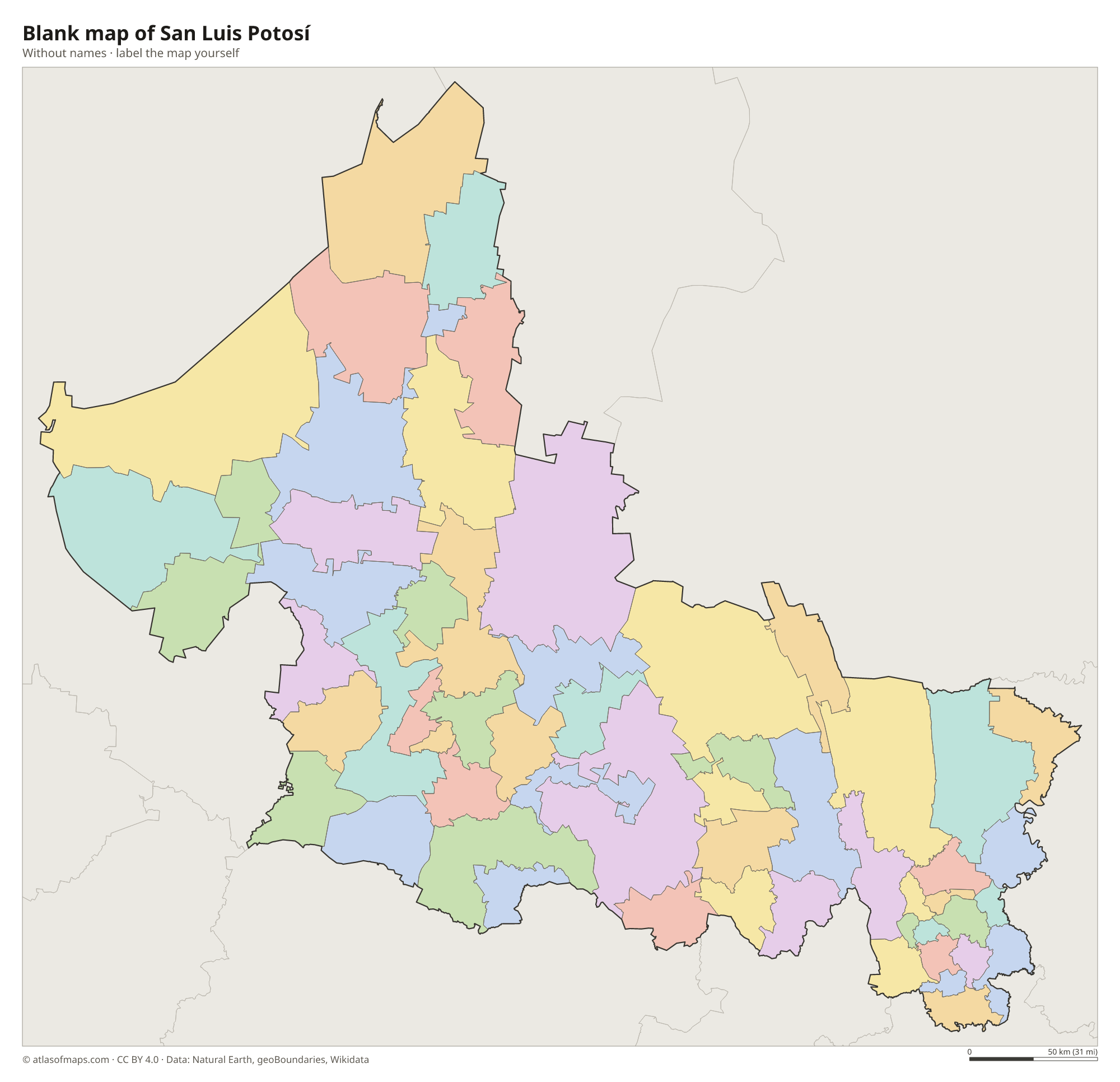 Blank map of San Luis Potosí without names