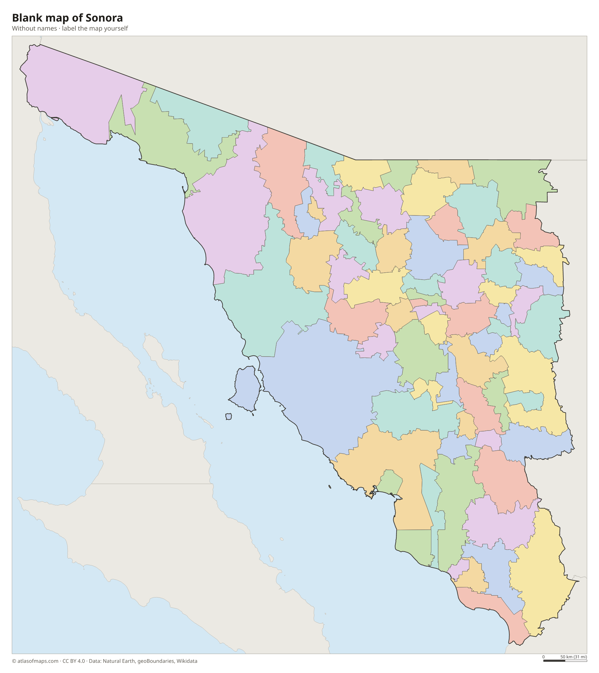 Blank map of Sonora without names
