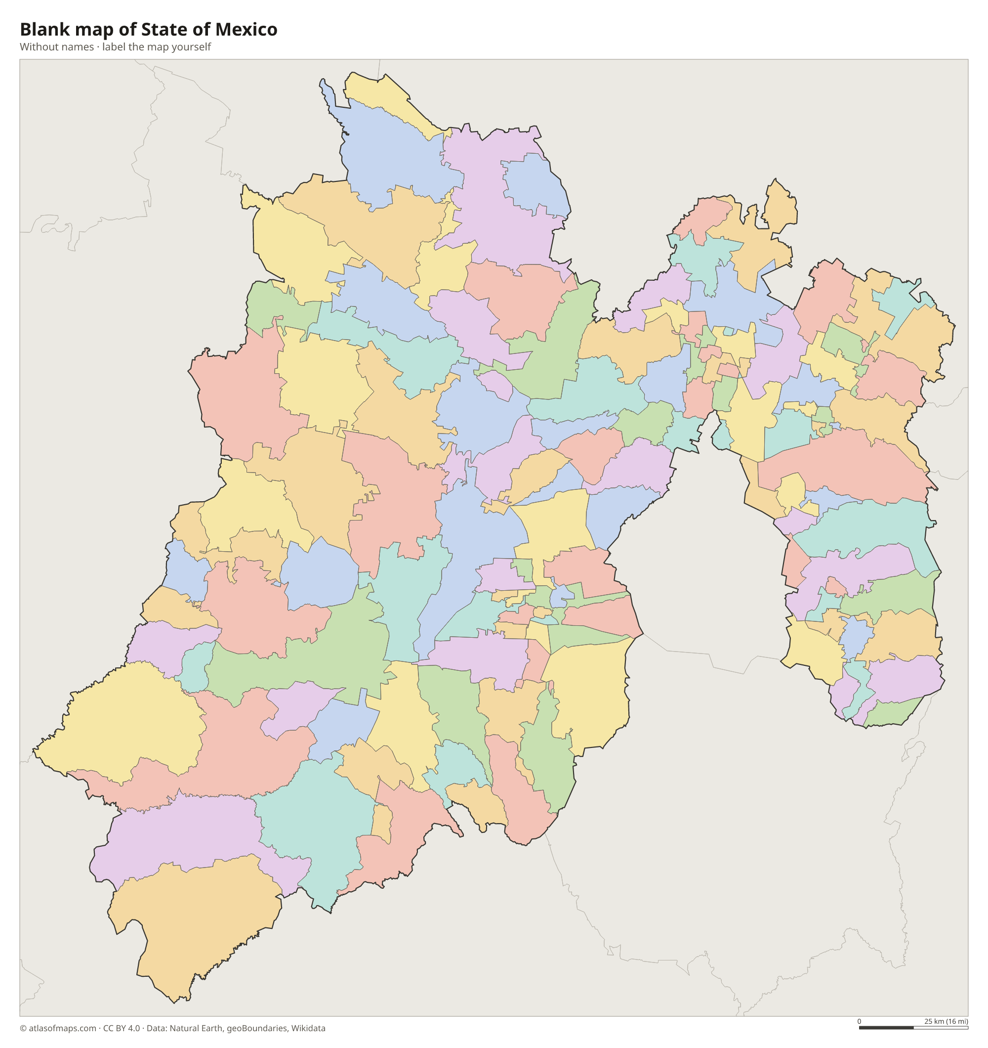 Blank map of State of Mexico without names