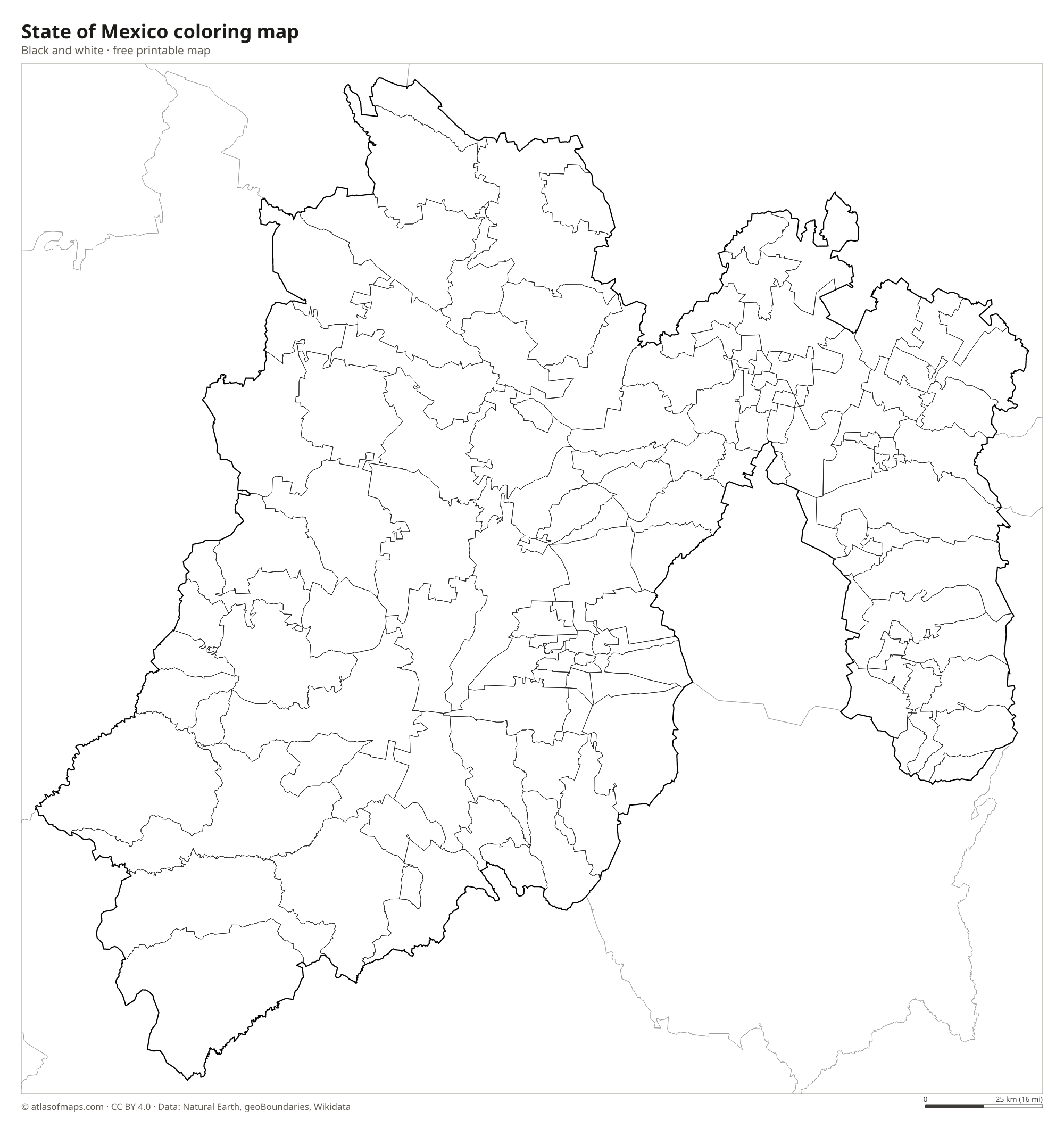 Black-and-white coloring map of State of Mexico