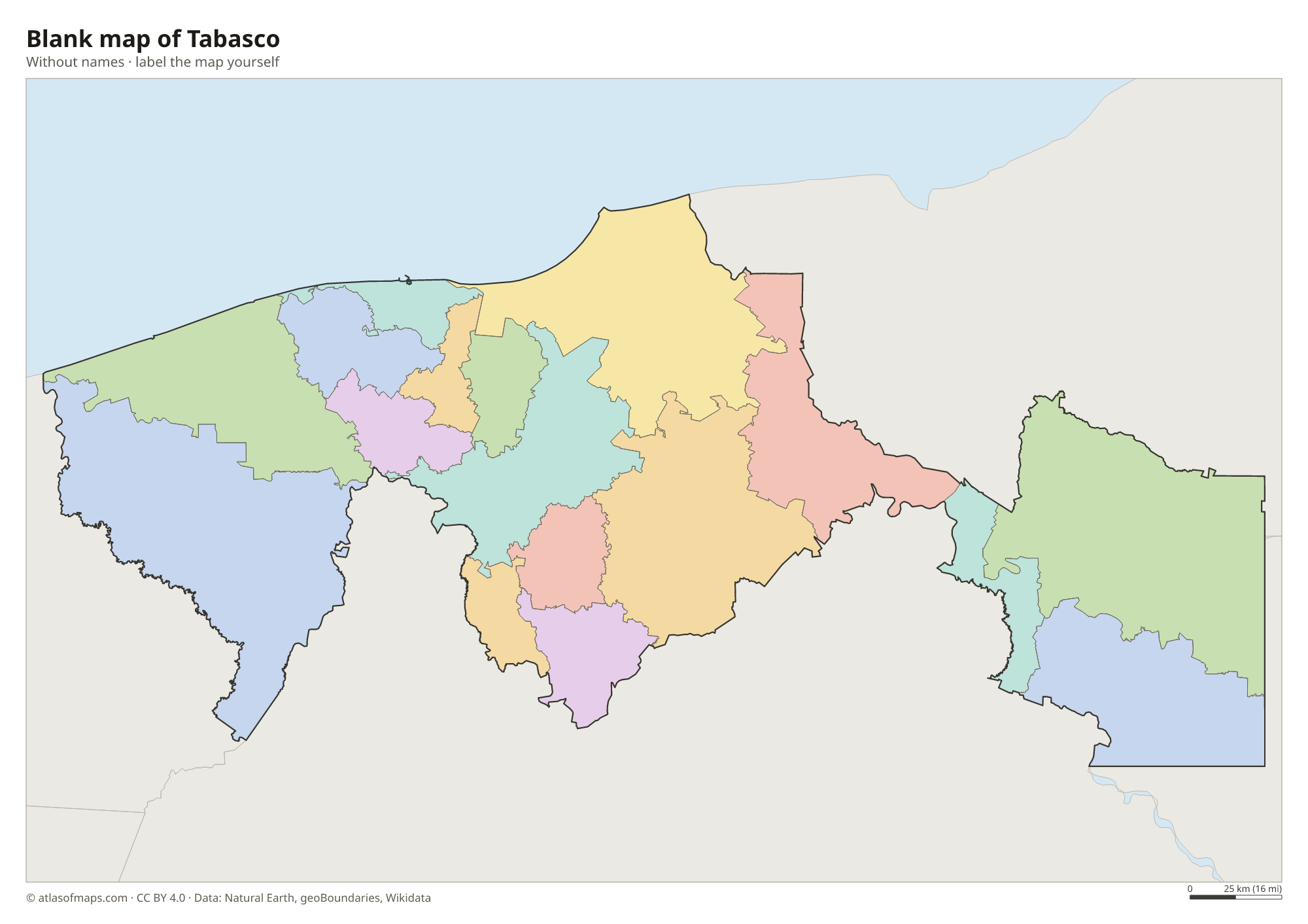 Blank map of Tabasco without names