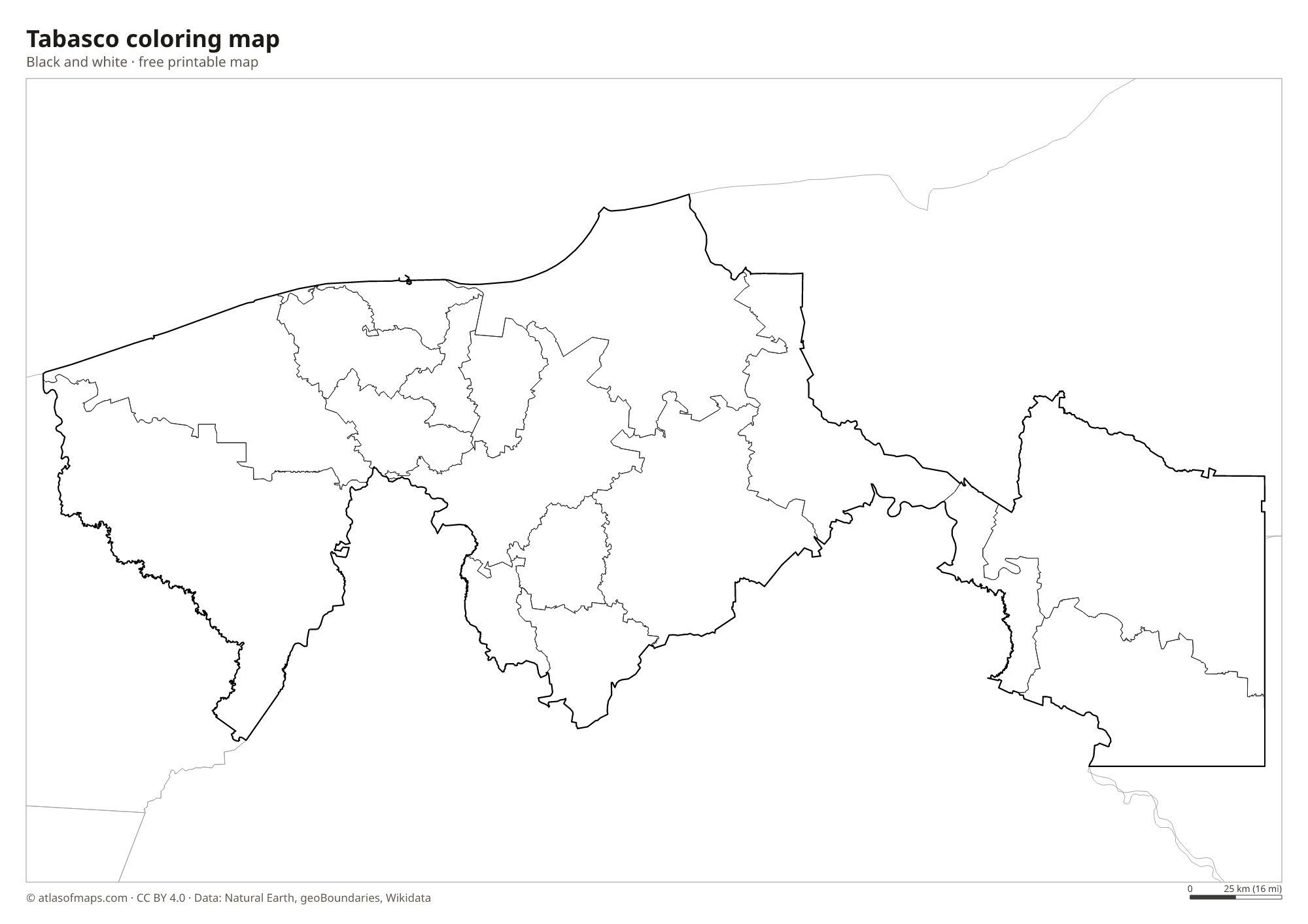 Black-and-white coloring map of Tabasco