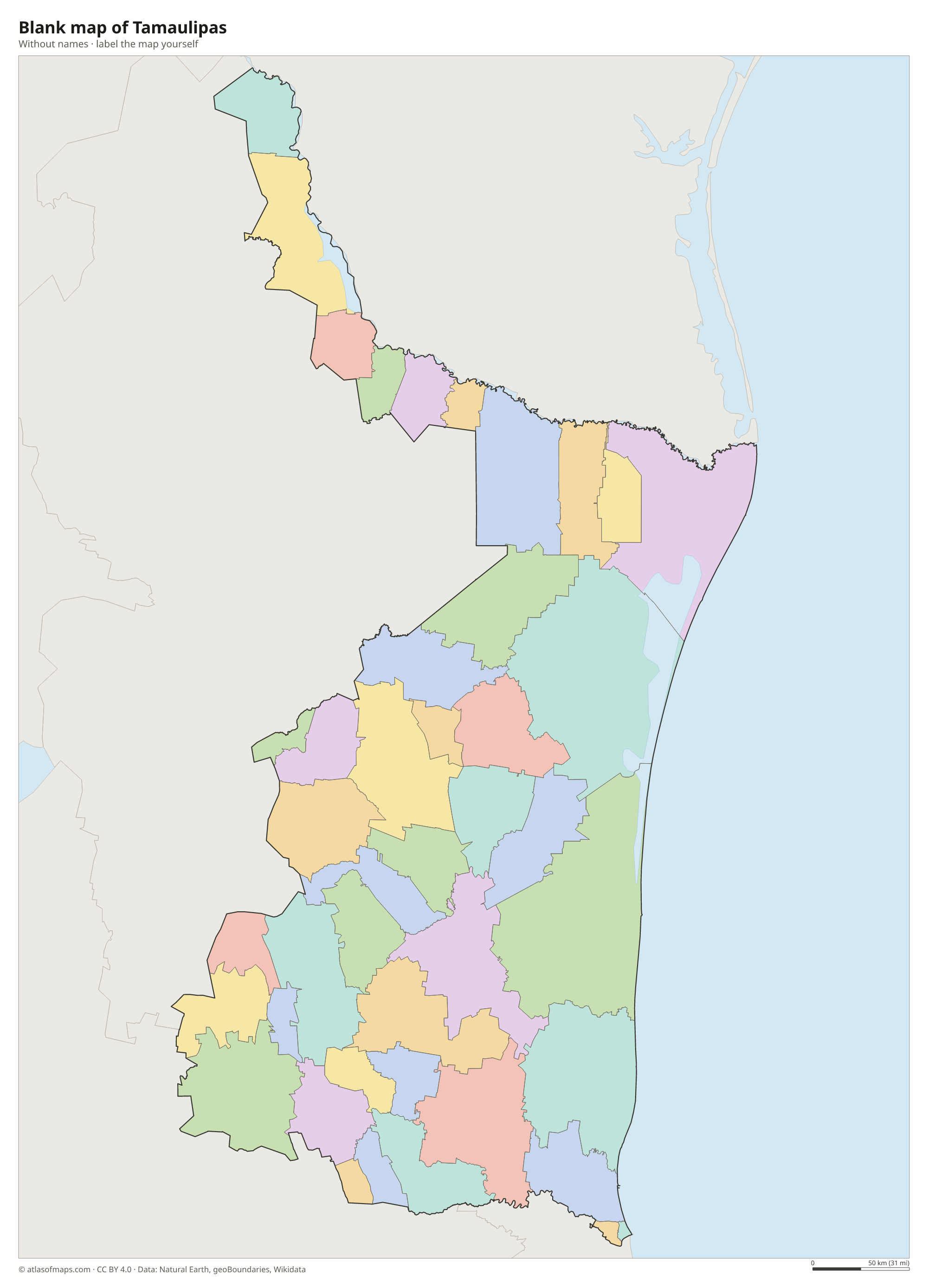 Blank map of Tamaulipas without names