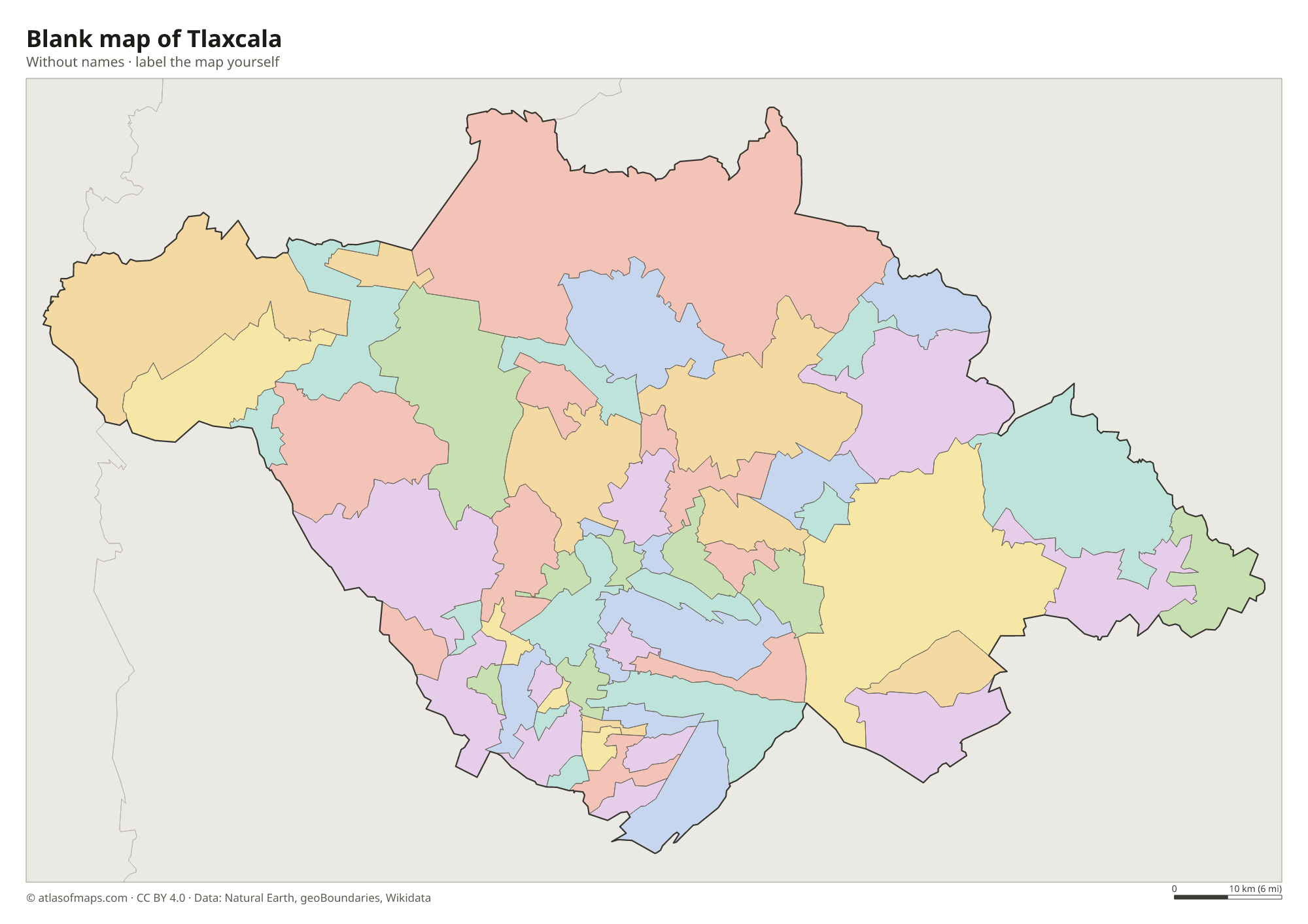 Blank map of Tlaxcala without names