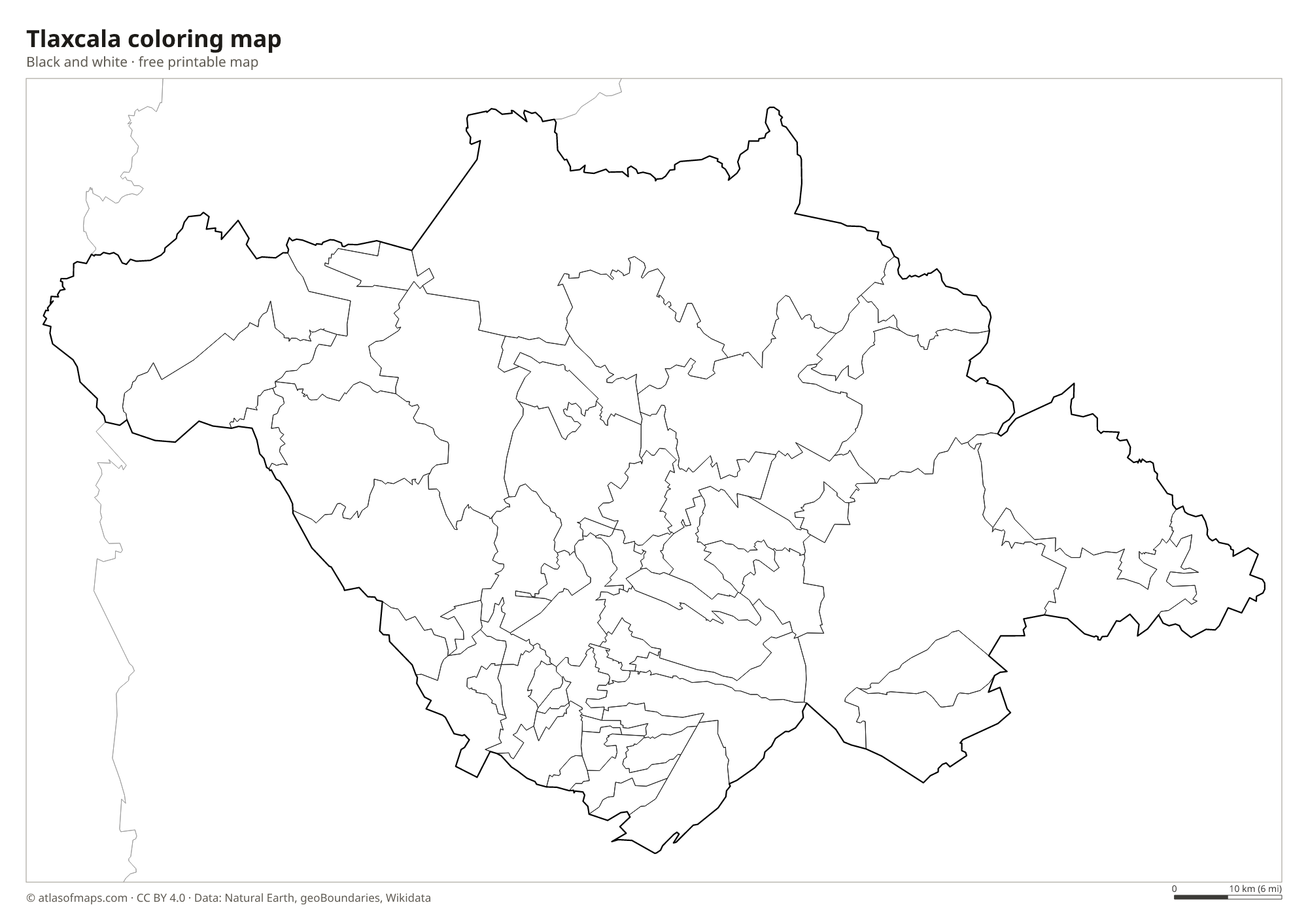 Black-and-white coloring map of Tlaxcala