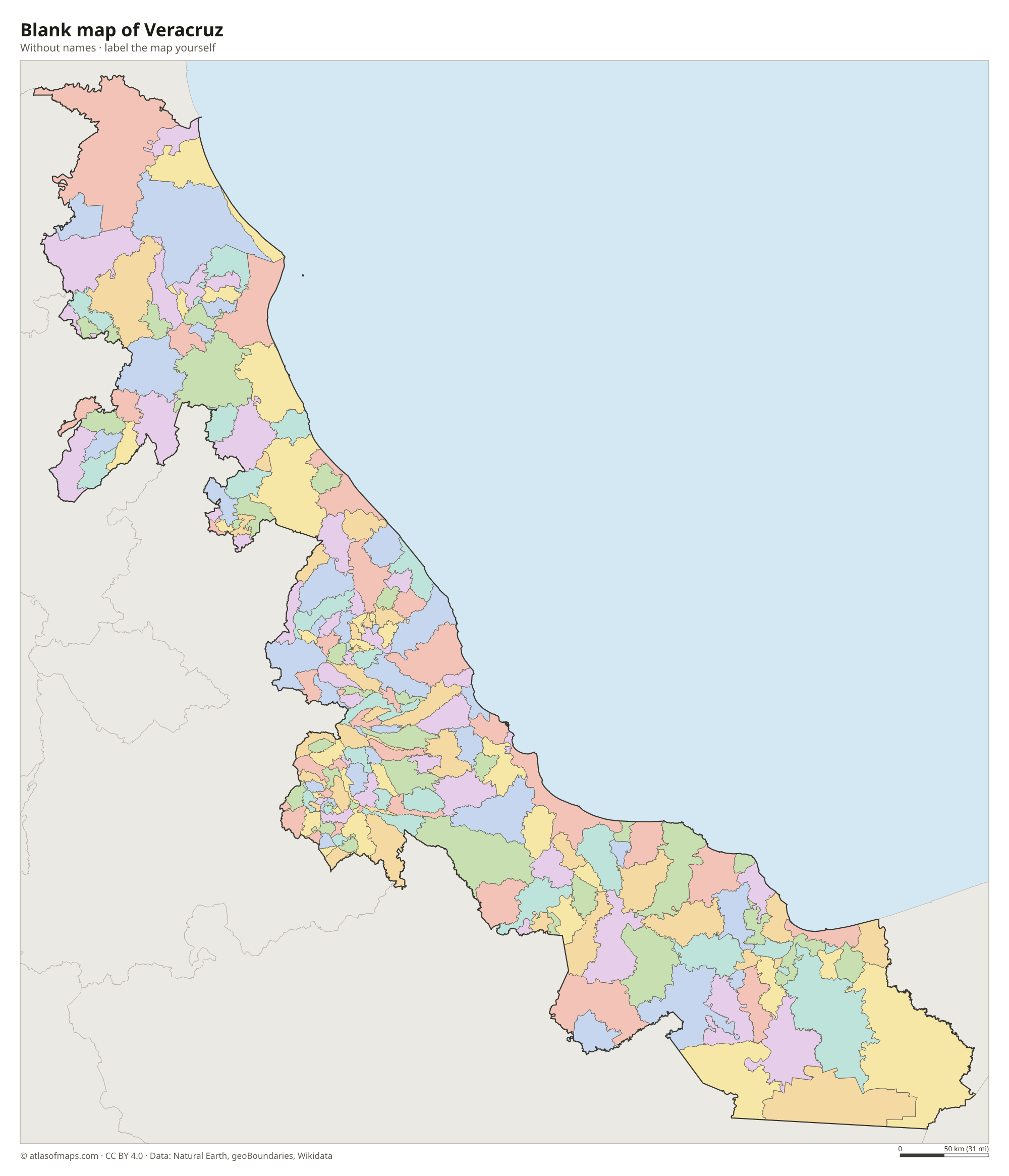 Blank map of Veracruz without names