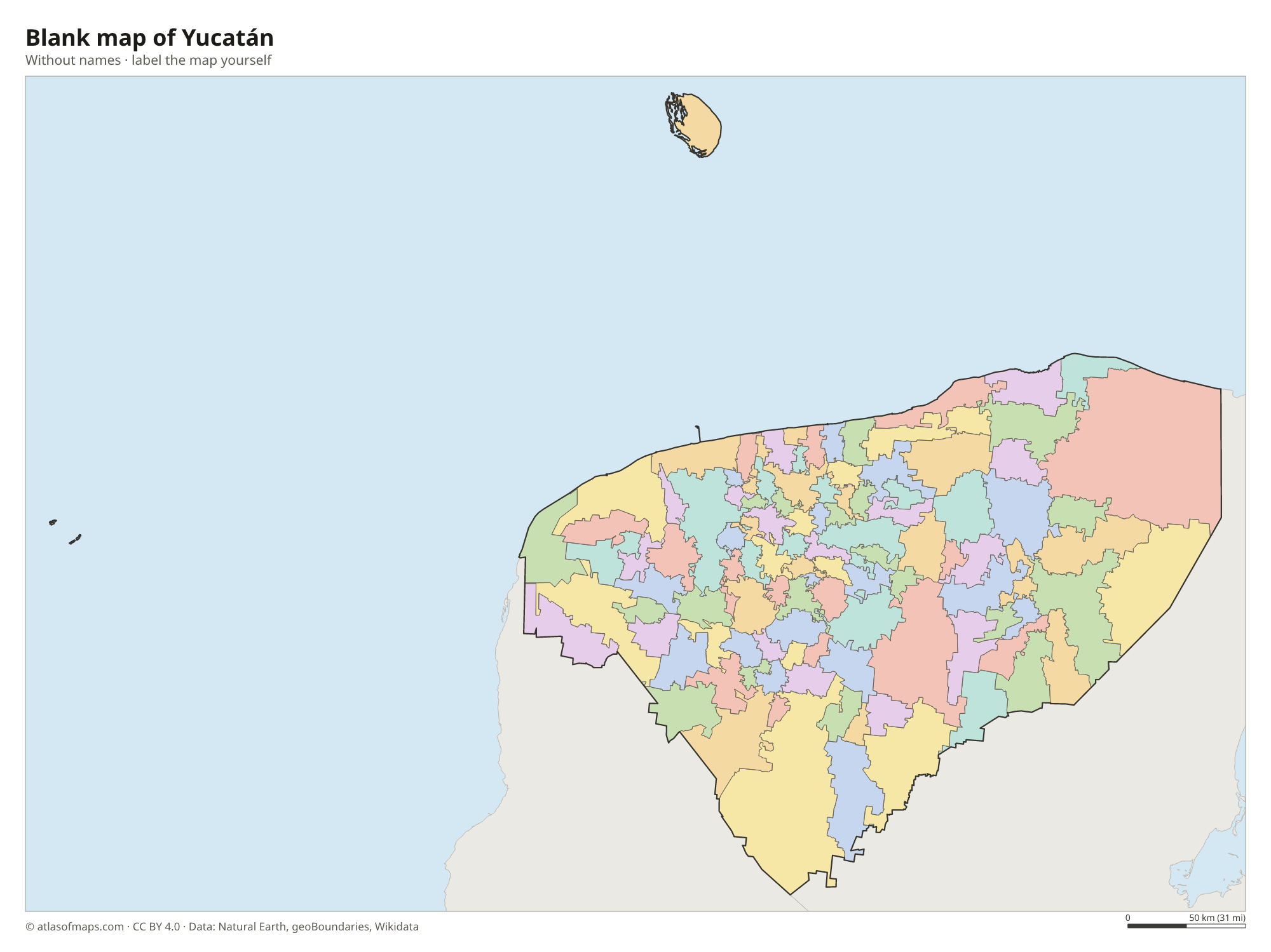 Blank map of Yucatán without names