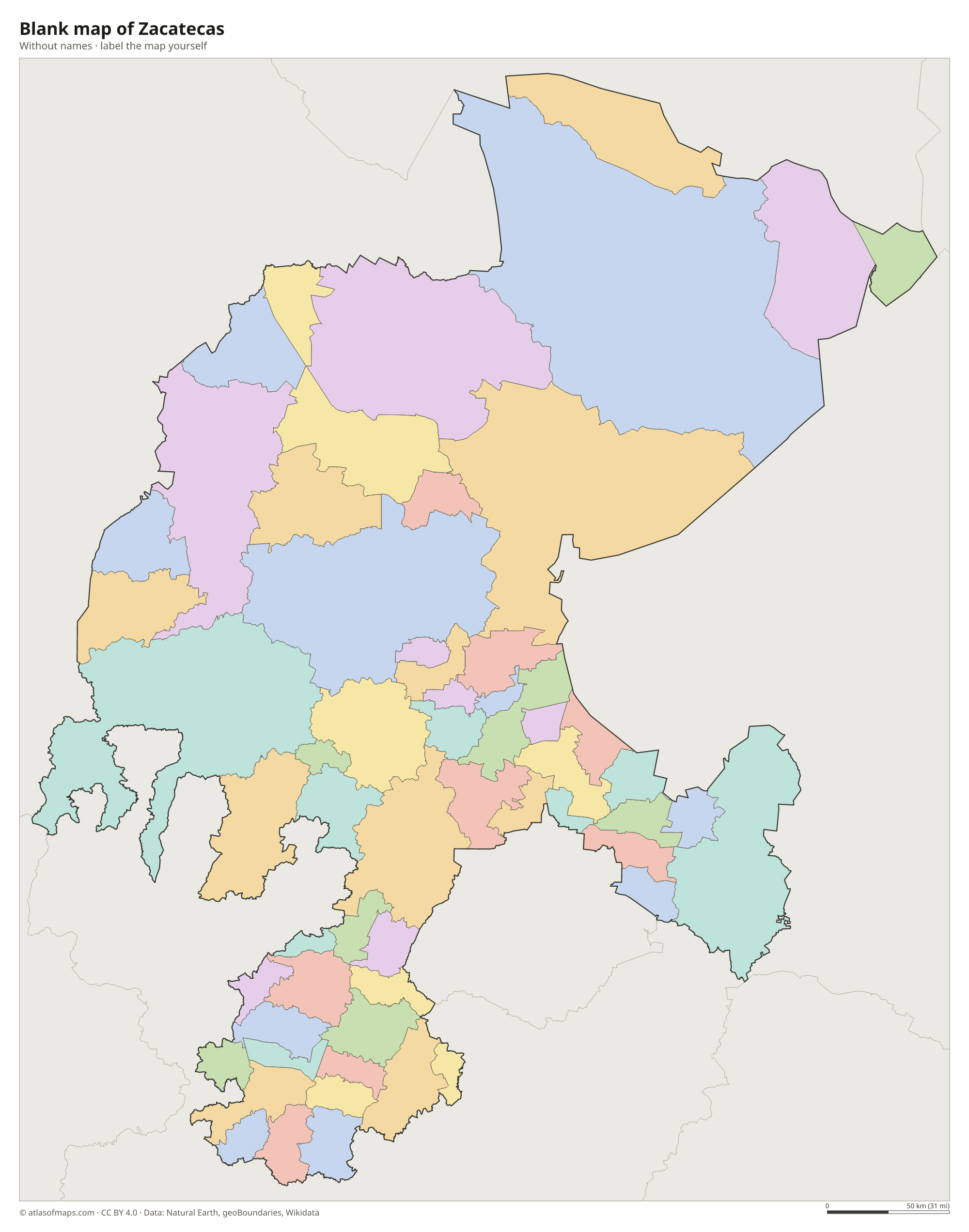 Blank map of Zacatecas without names