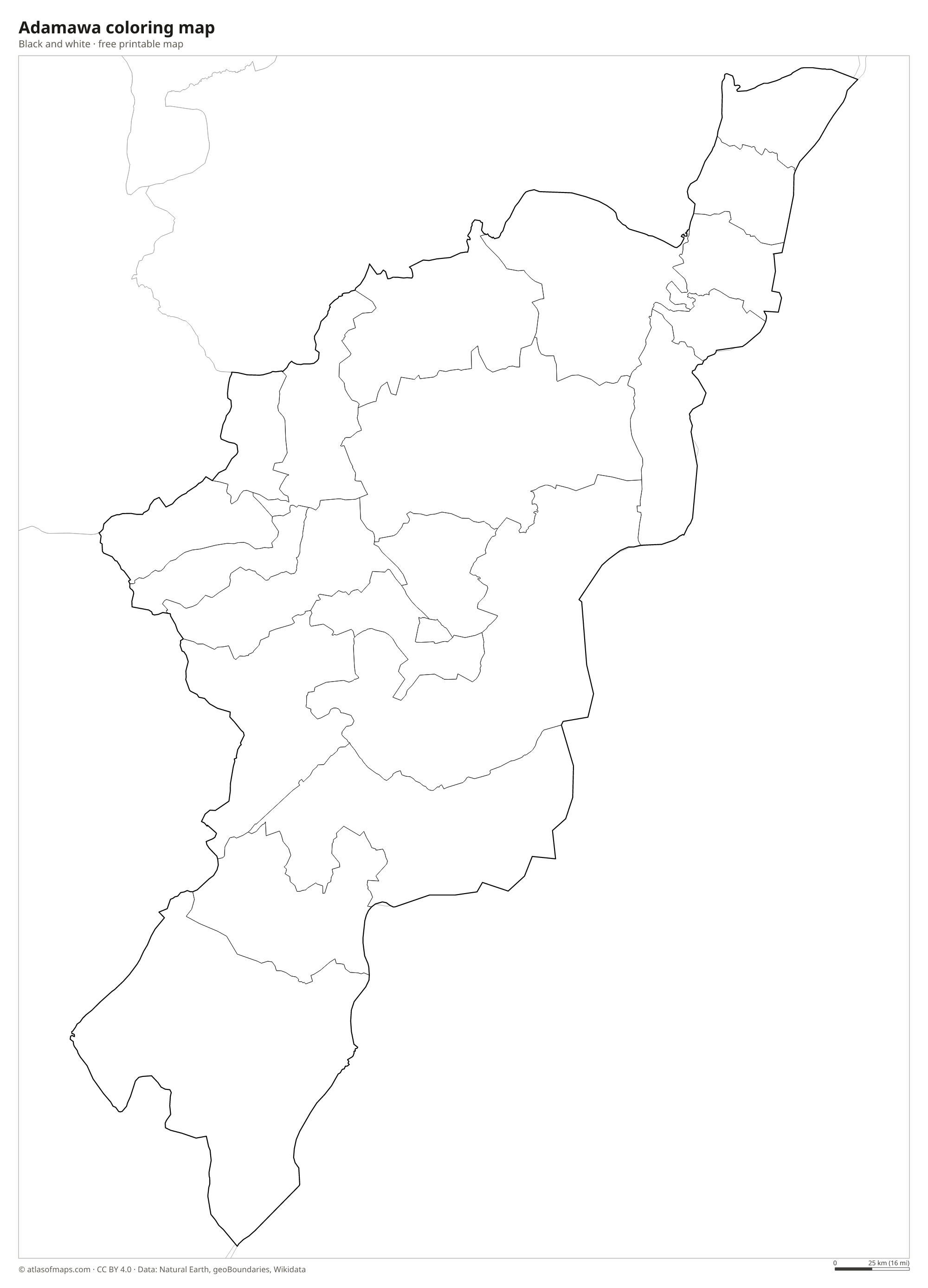 Black-and-white coloring map of Adamawa