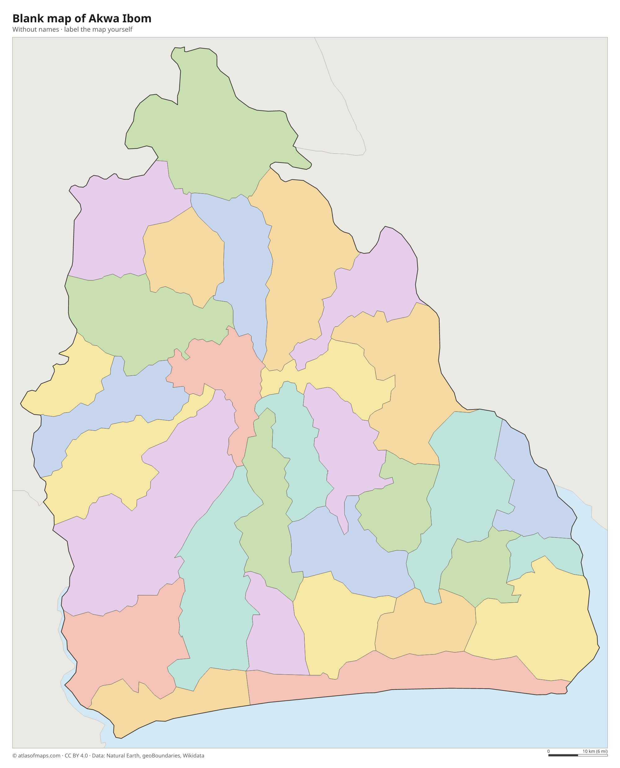 Blank map of Akwa Ibom without names