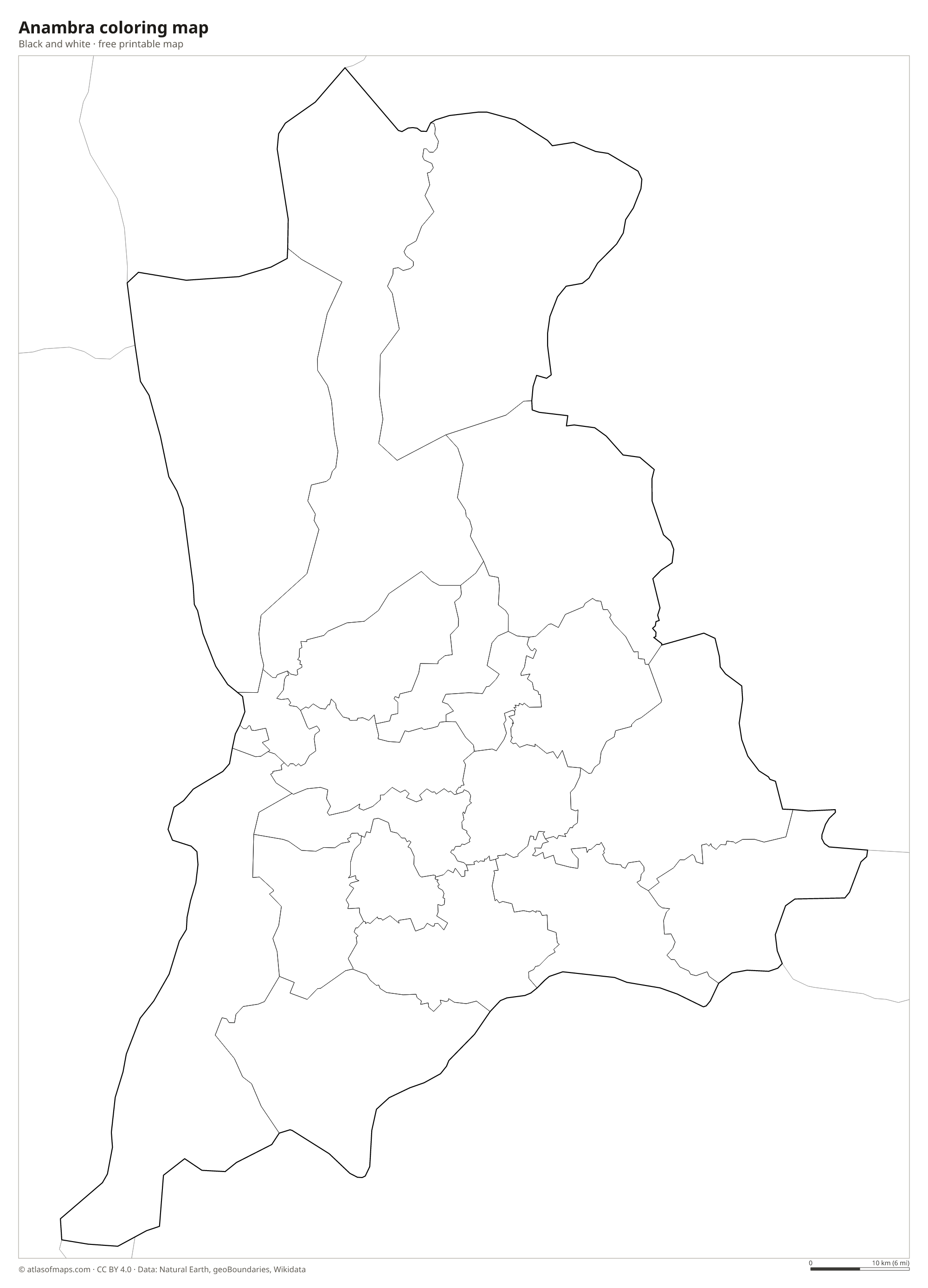 Black-and-white coloring map of Anambra