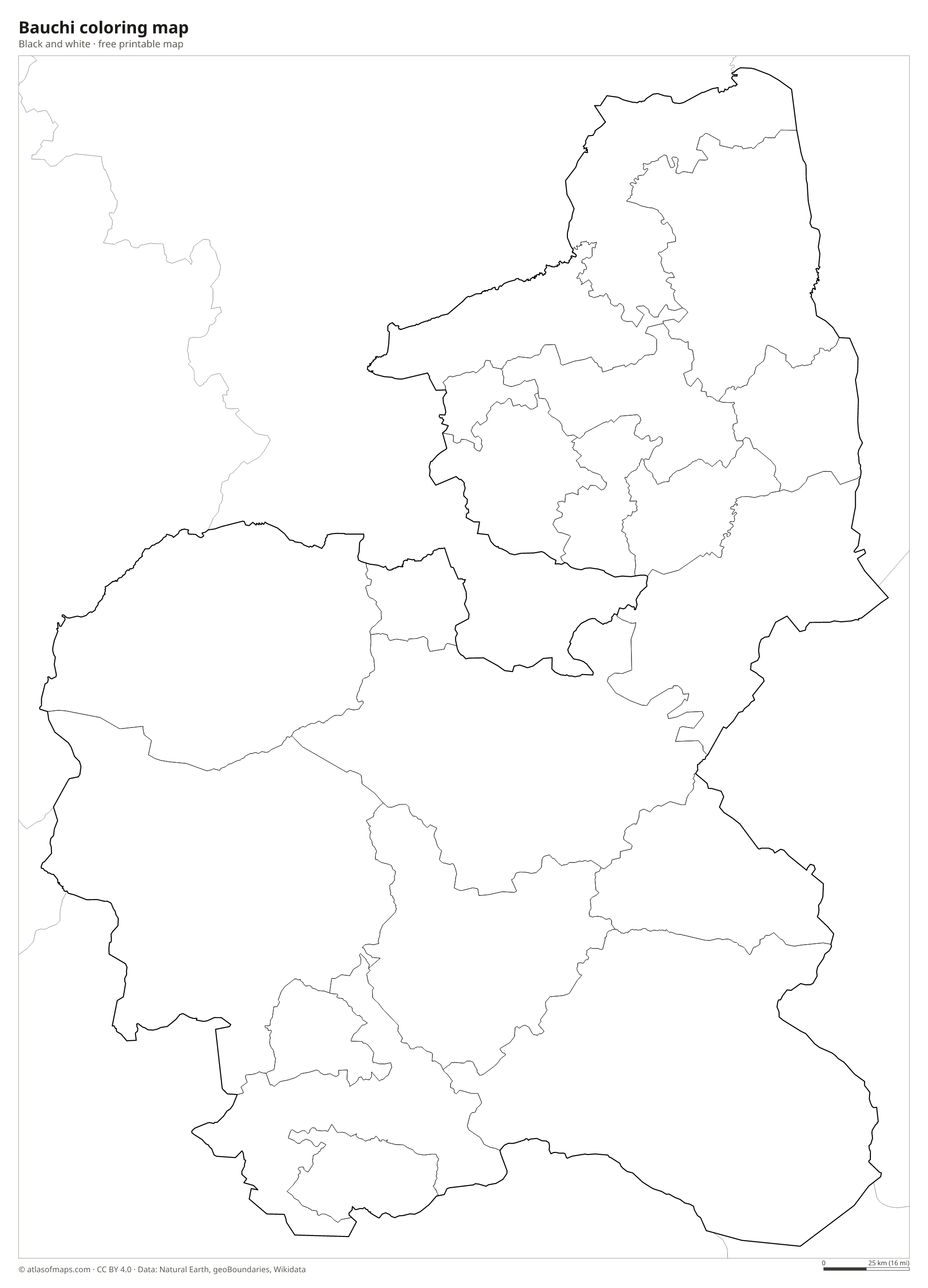 Black-and-white coloring map of Bauchi