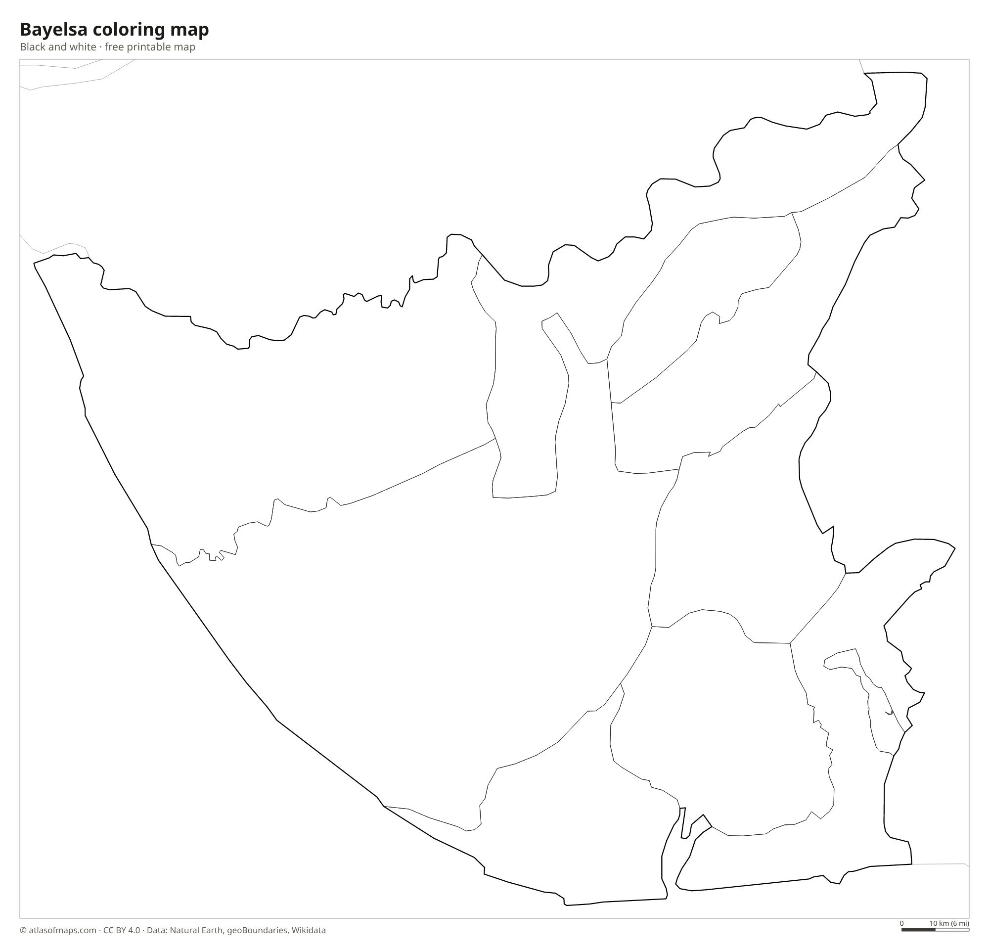Black-and-white coloring map of Bayelsa