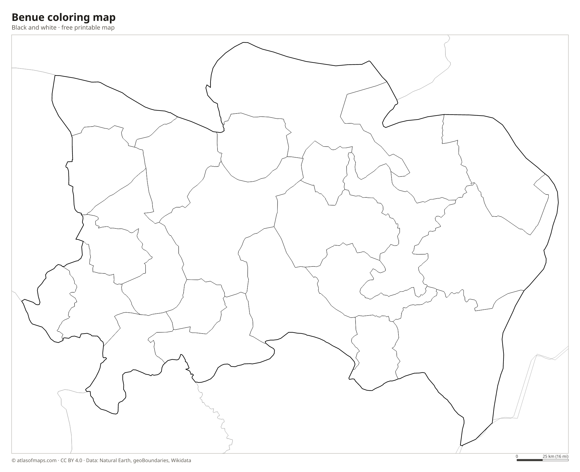 Black-and-white coloring map of Benue