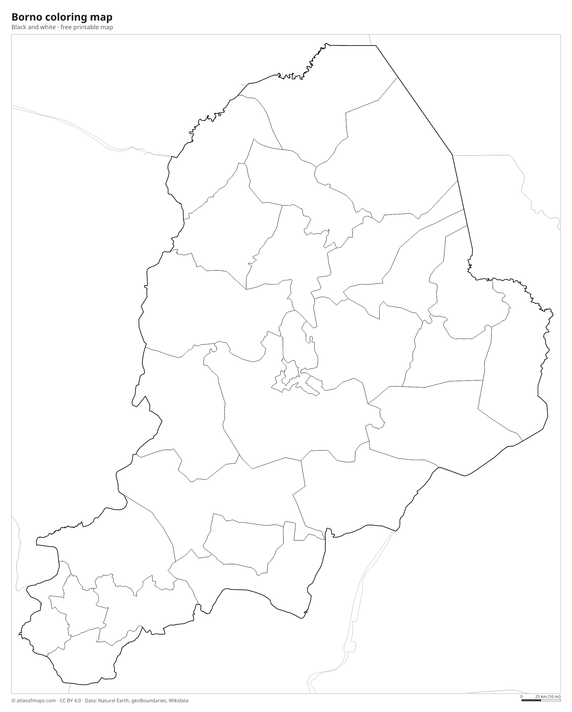 Black-and-white coloring map of Borno
