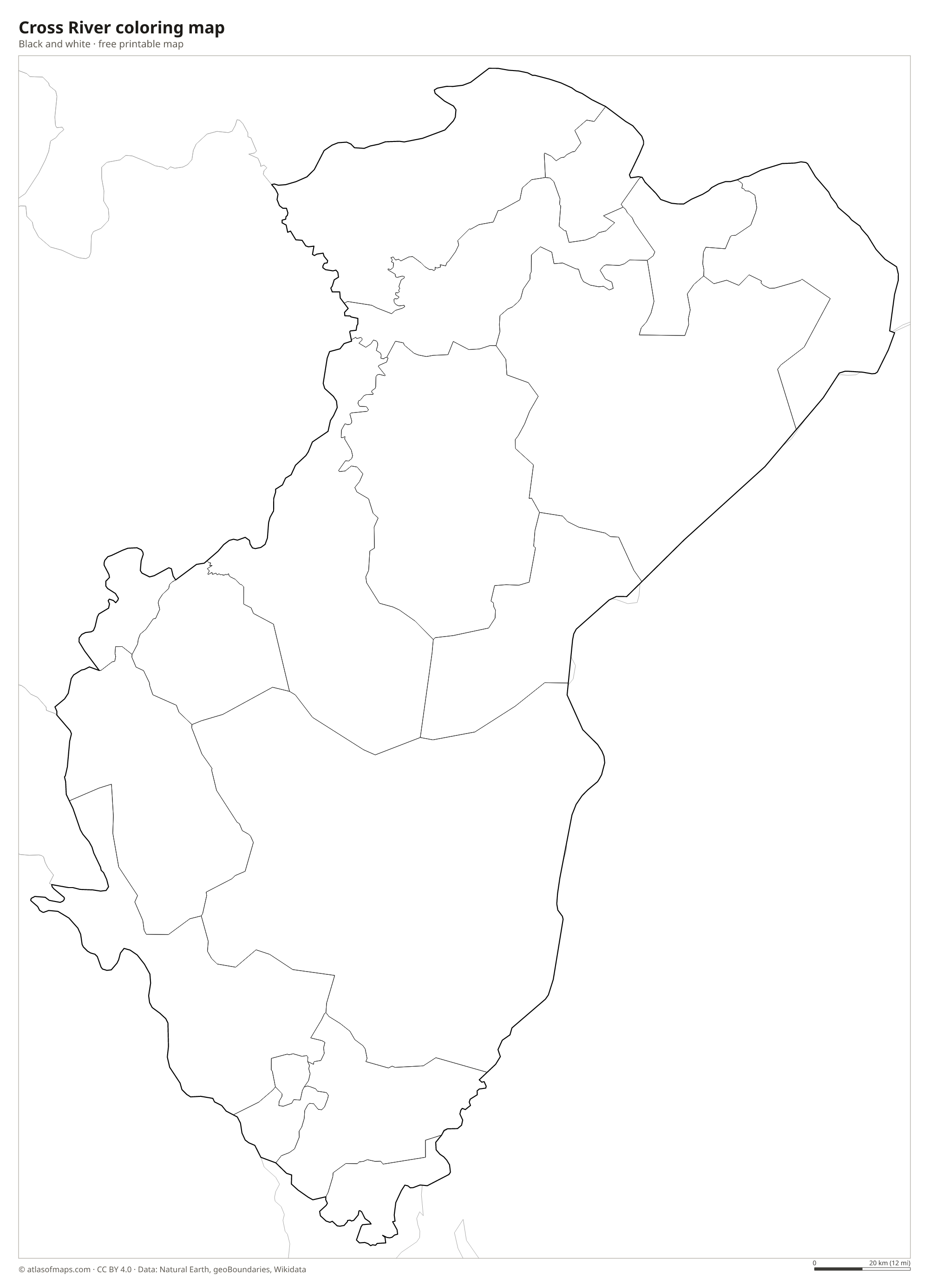 Black-and-white coloring map of Cross River