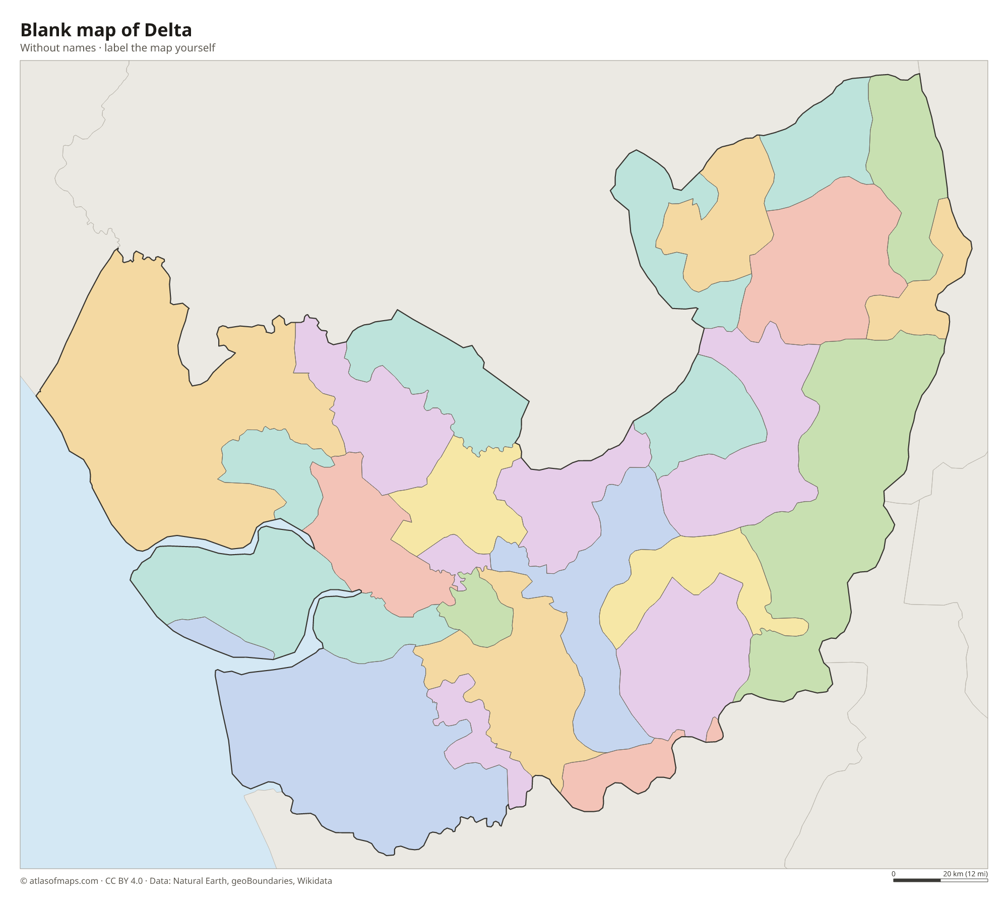 Blank map of Delta without names