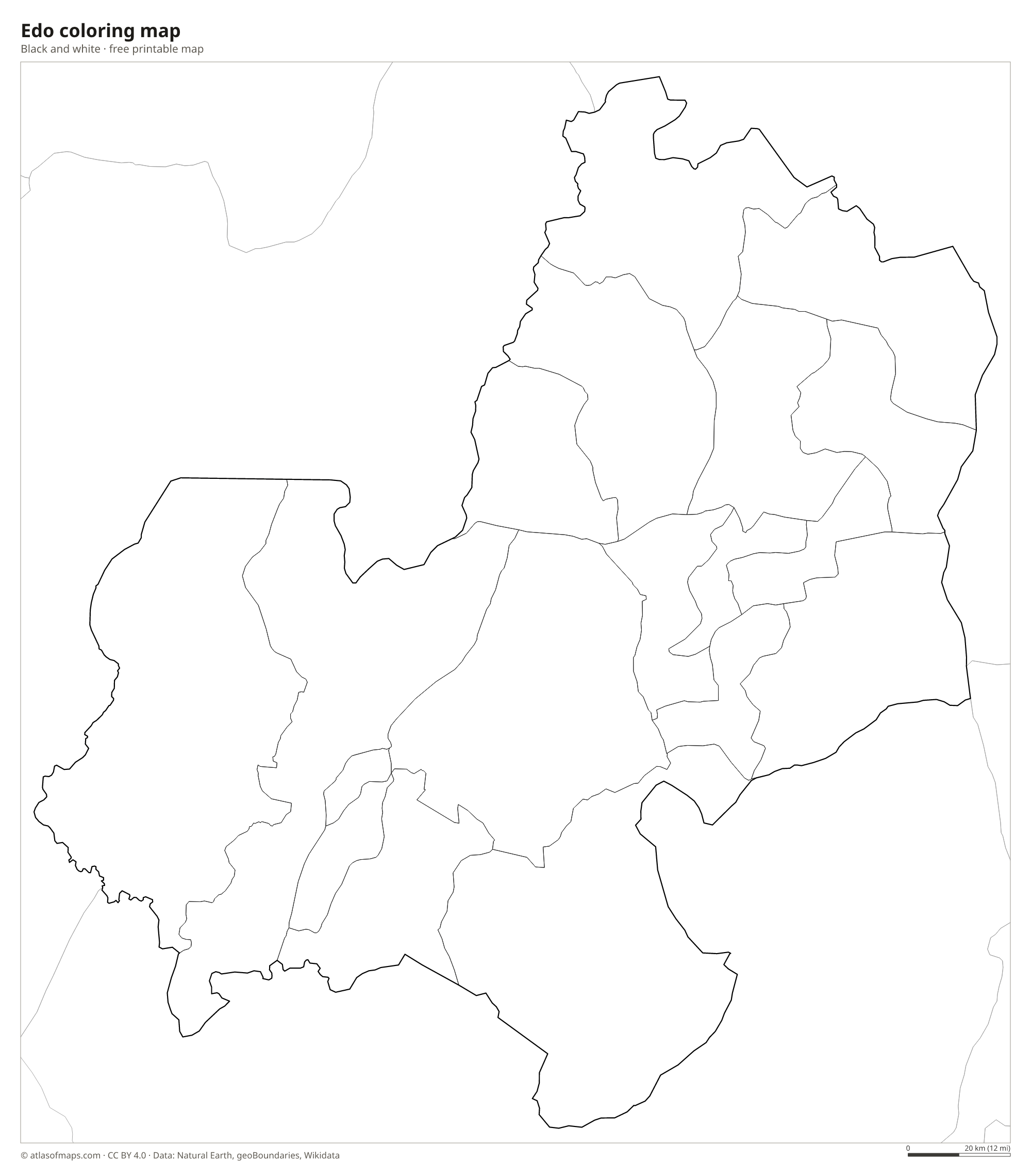 Black-and-white coloring map of Edo